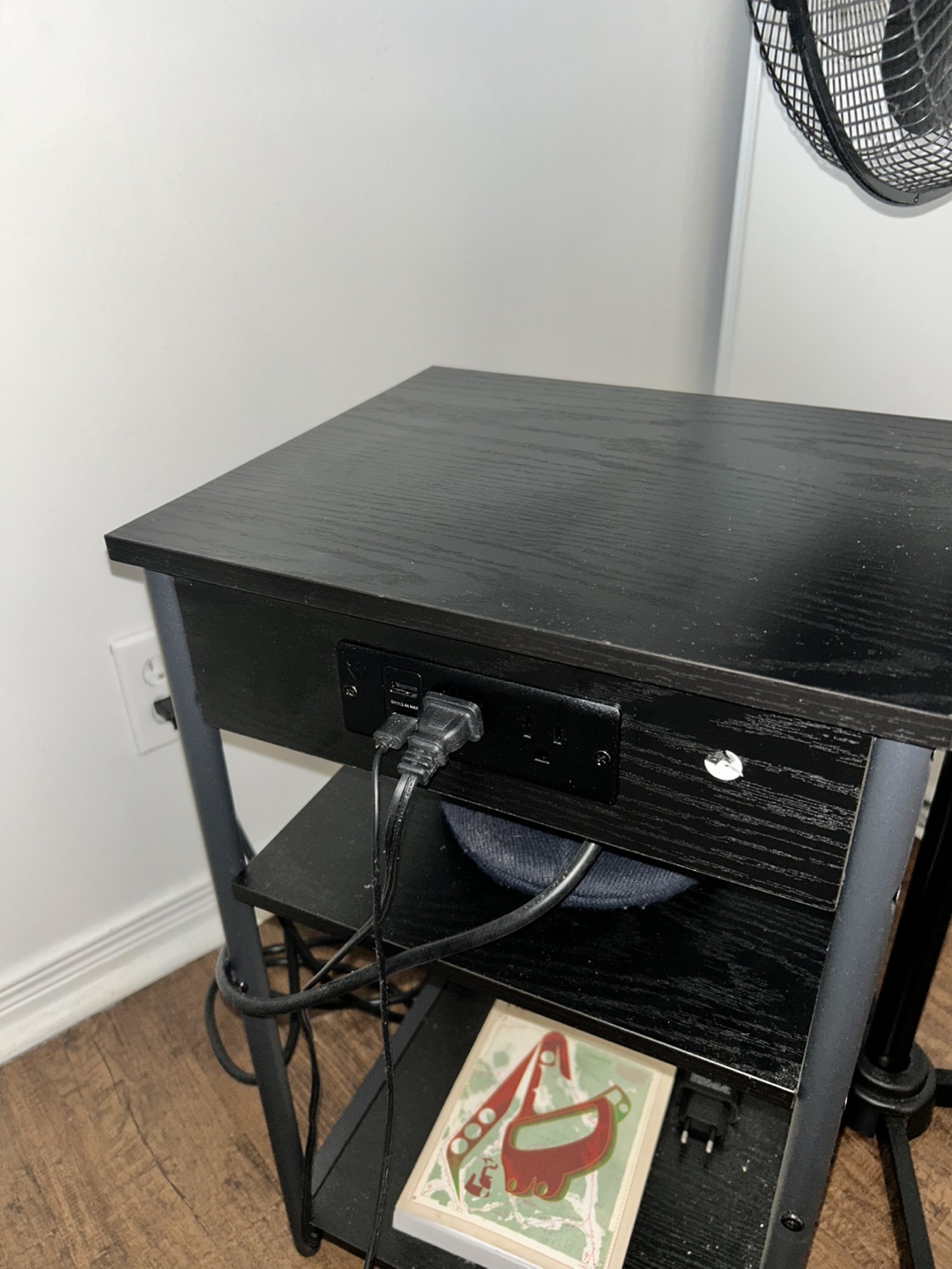 Black 3-Shelf Nightstand with Built-in Outlets - photo 2