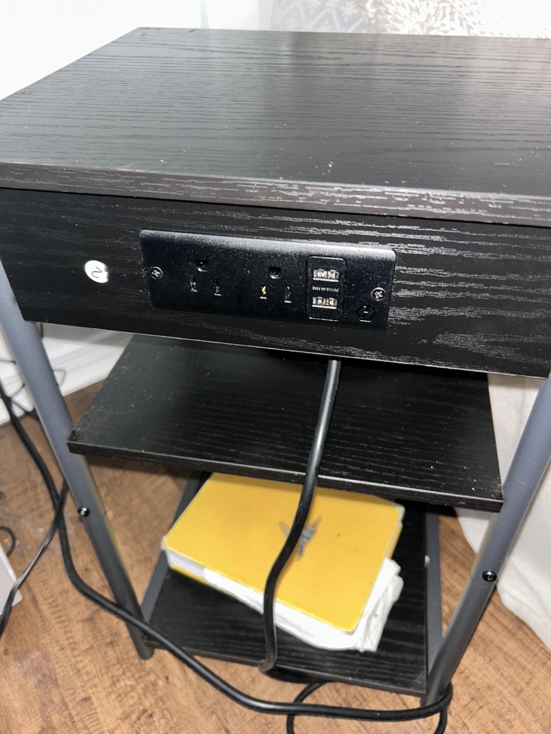 Black 3-Shelf Nightstand with Built-in Outlets - photo 4