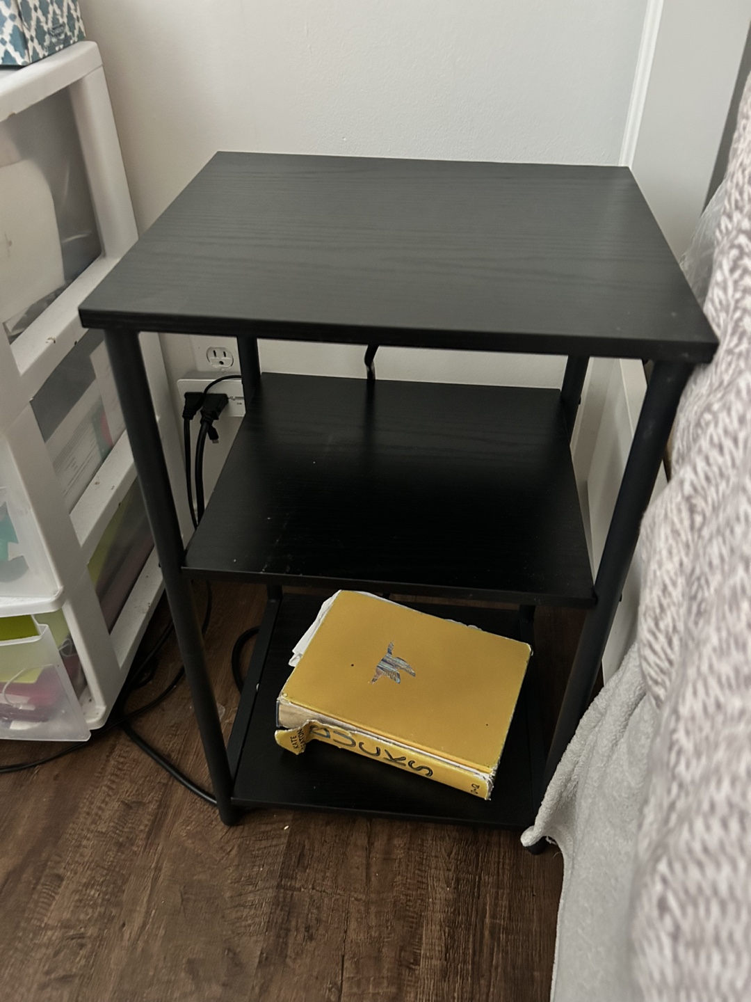 Black 3-Shelf Nightstand with Built-in Outlets - photo 3