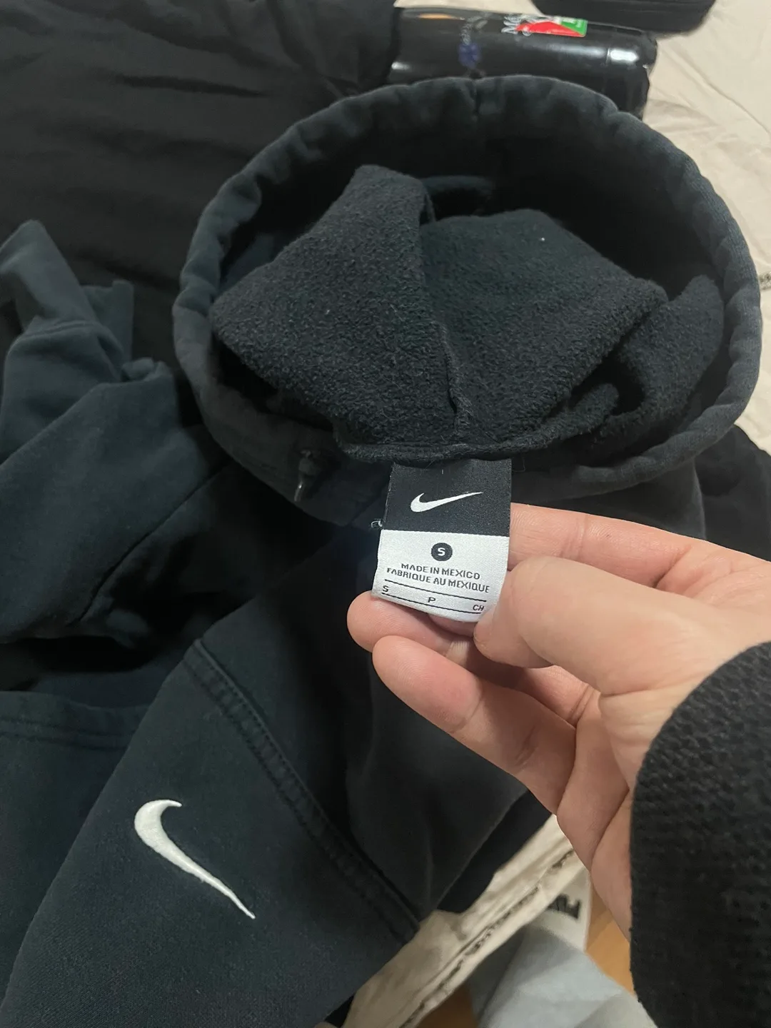 Vintage 90s style Nike Black Hoodie unique swoosh placement image indicator(4)