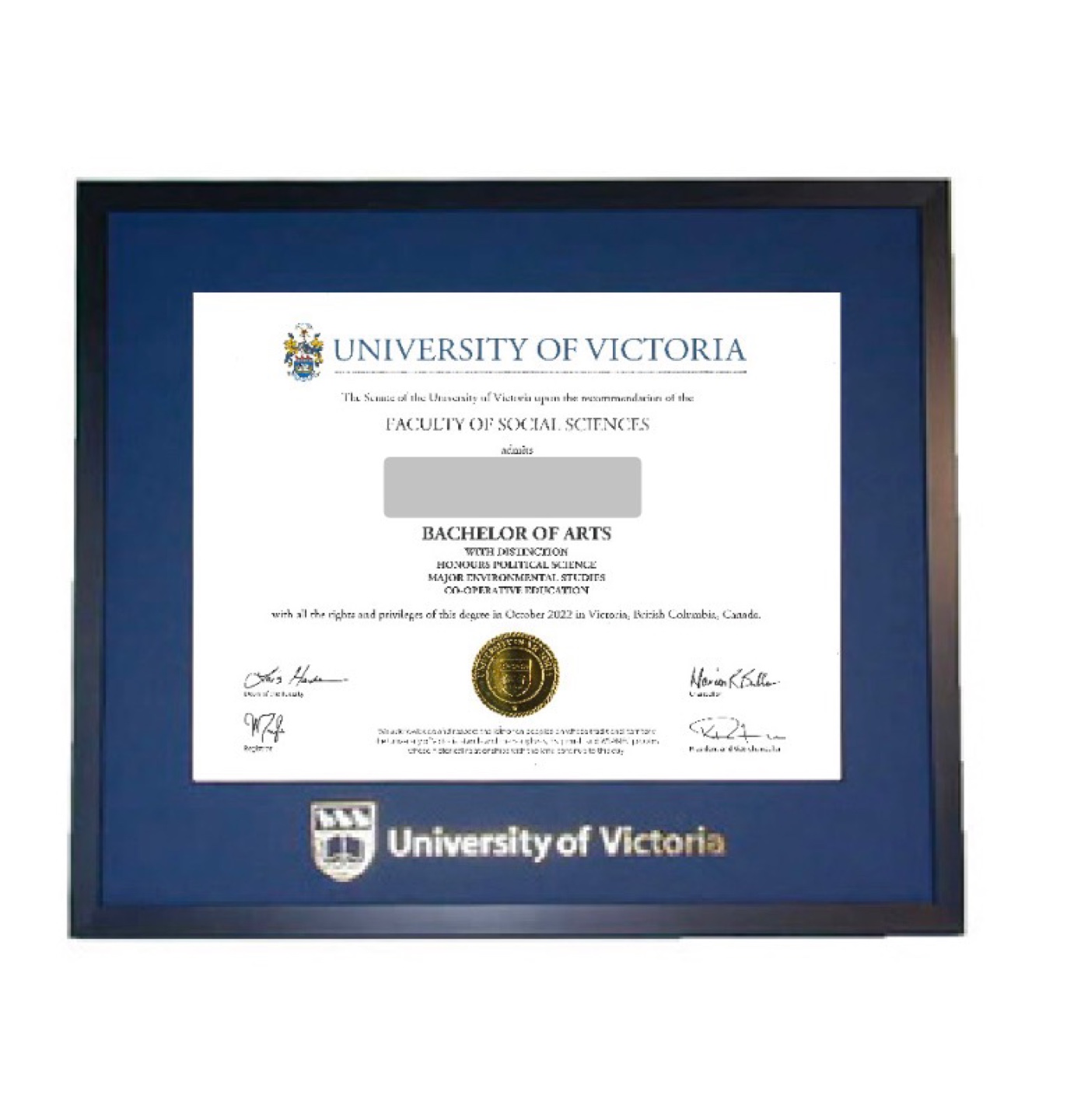 University of Victoria Bachelor of Arts Diploma