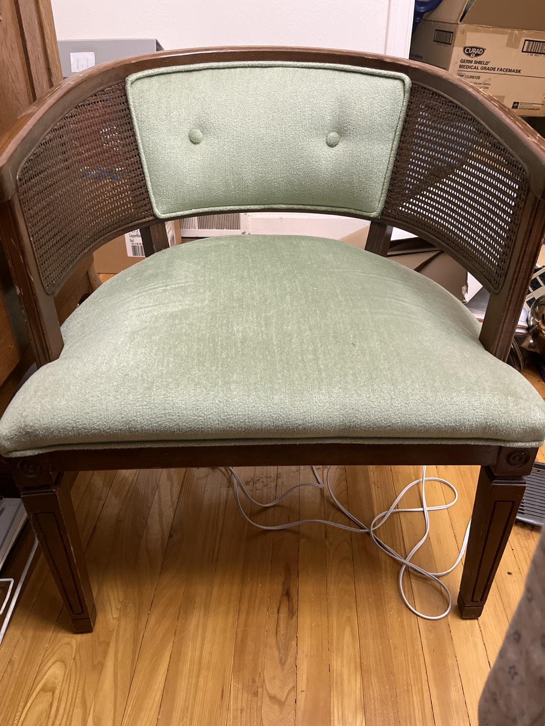 Vintage Upholstered Chair with Caned Back