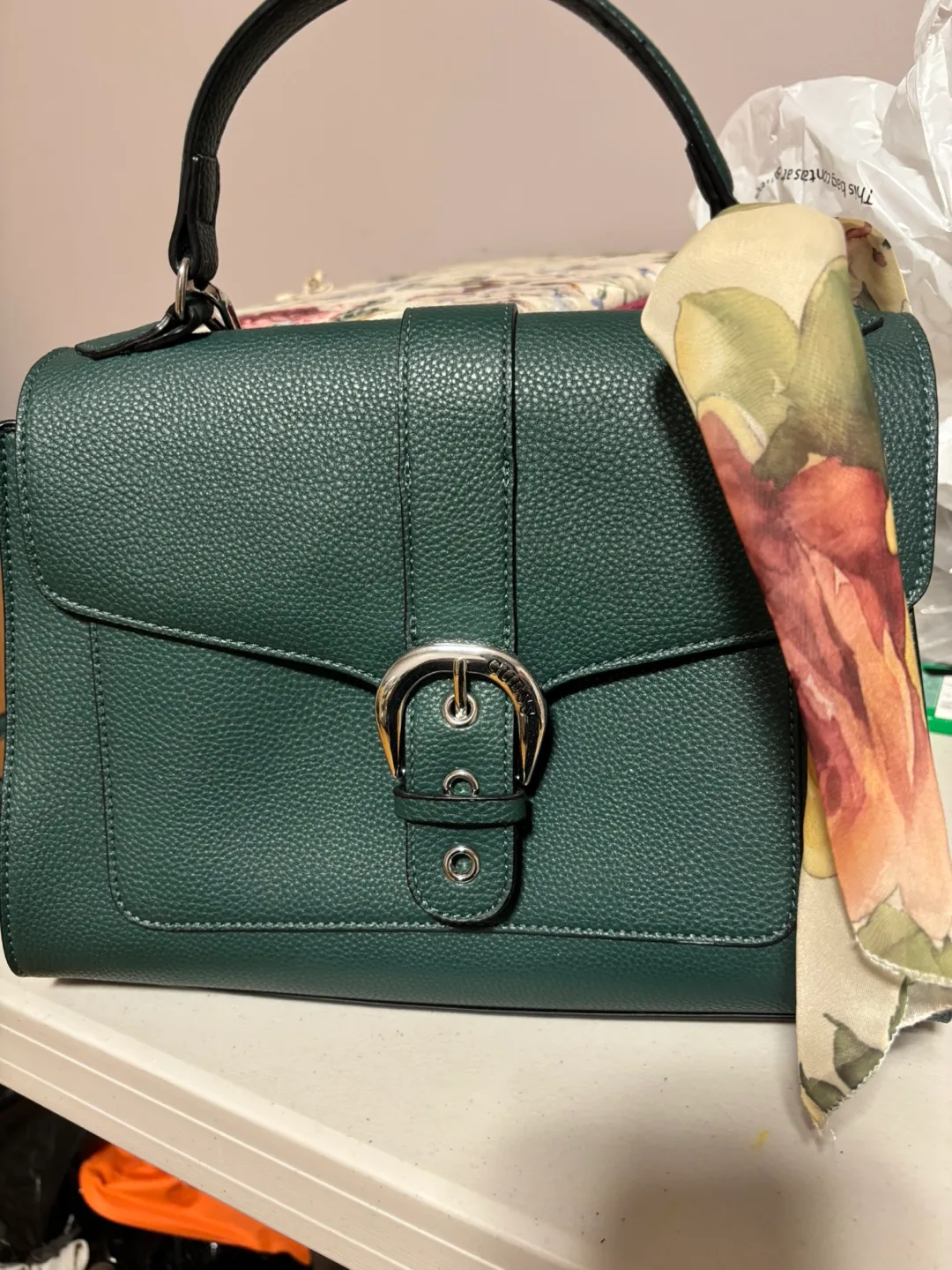 Guess Green Buckle Satchel Bag image indicator(2)