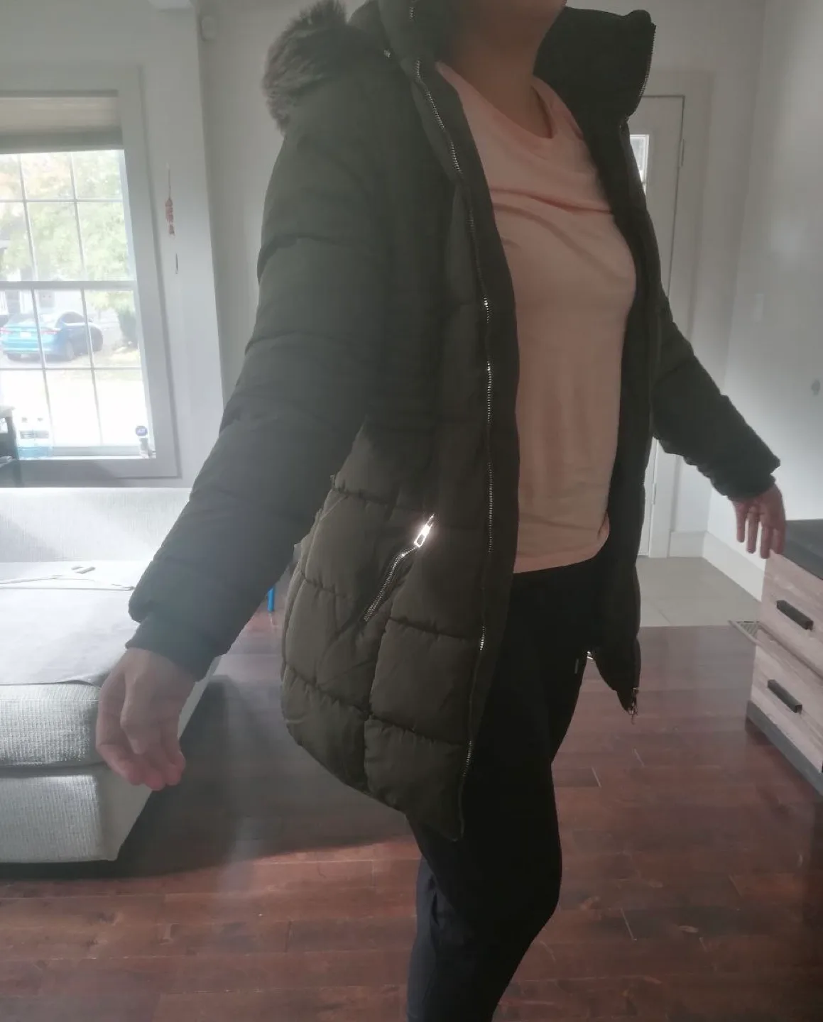 YMI Green Puffer Jacket with Faux Fur Hood image indicator(4)