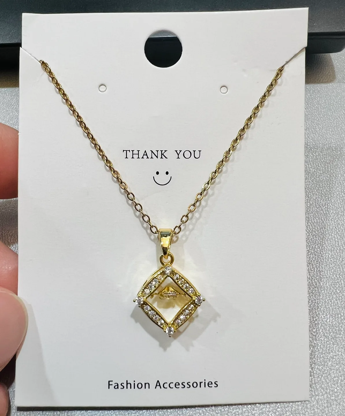 Gold Square Crystal Titanium steel hypoallergenic necklace. image indicator(3)