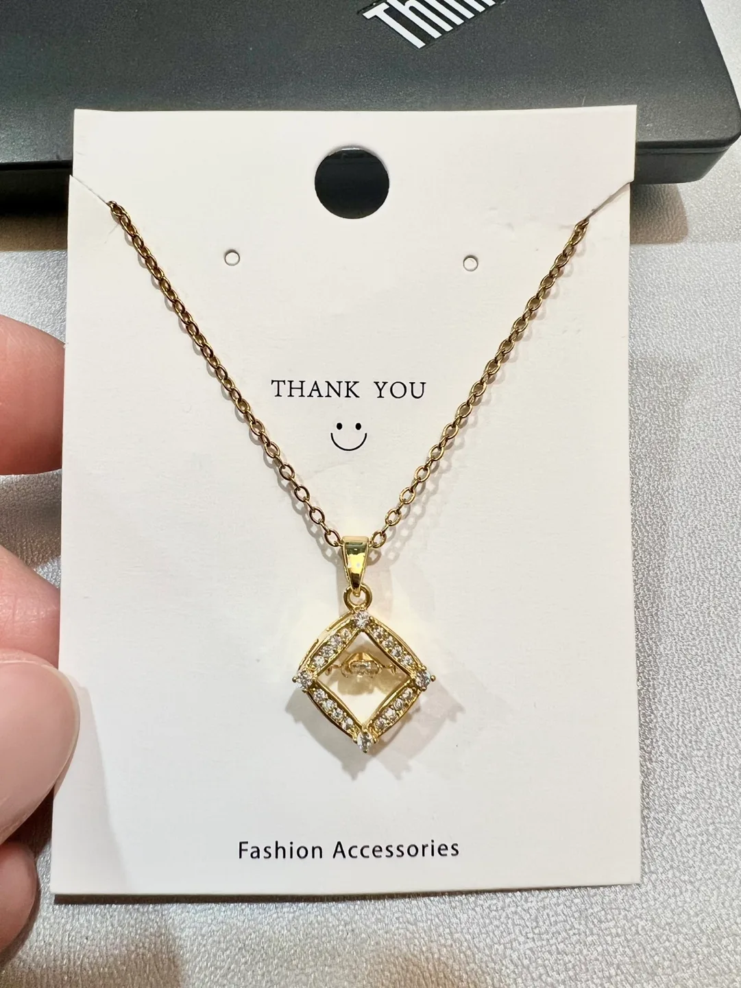 Gold Square Crystal Titanium steel hypoallergenic necklace. image indicator(2)