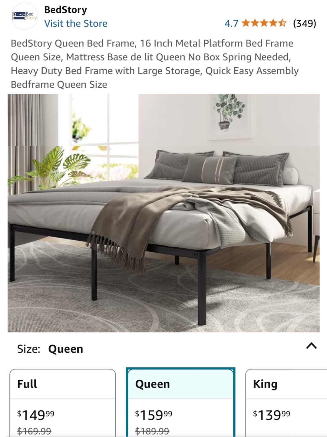 BedStory Queen Bed Frame - 16 Inch Metal Platform Bed Frame