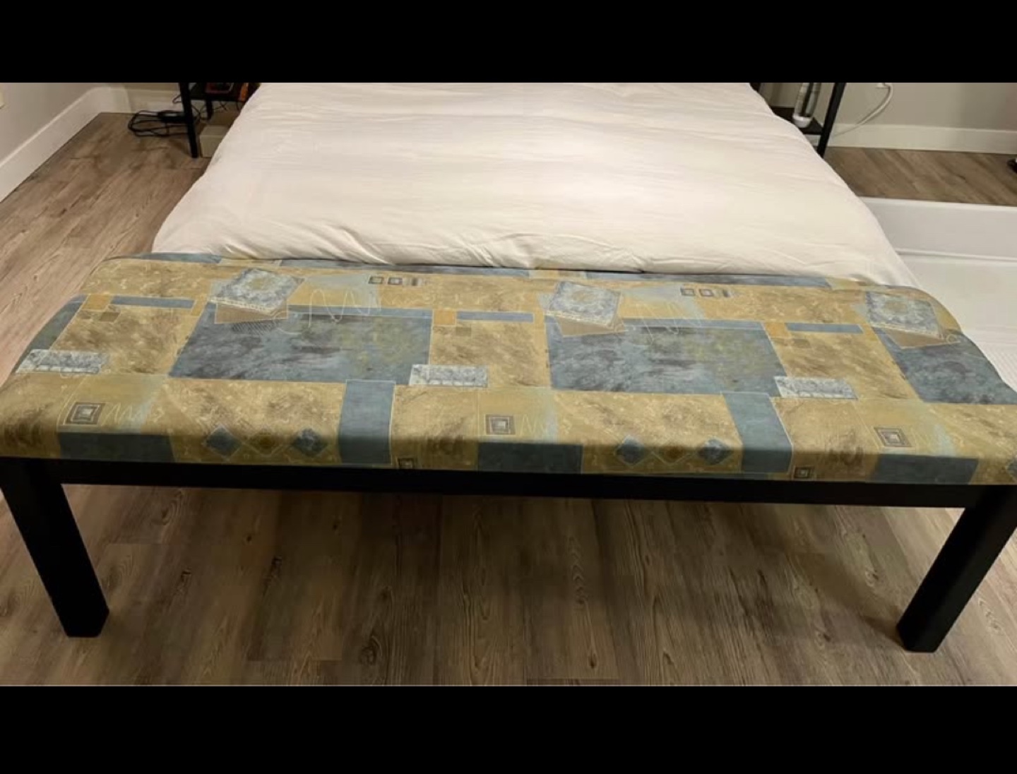 Black Bench with Upholstered Seat