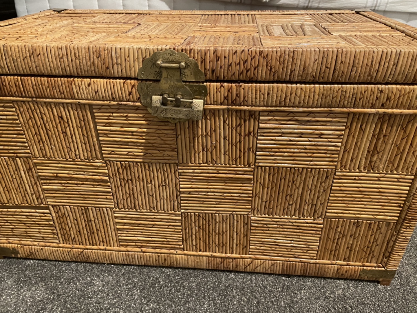 Vintage Chinoiserie Rattan and Reed Storage Trunk