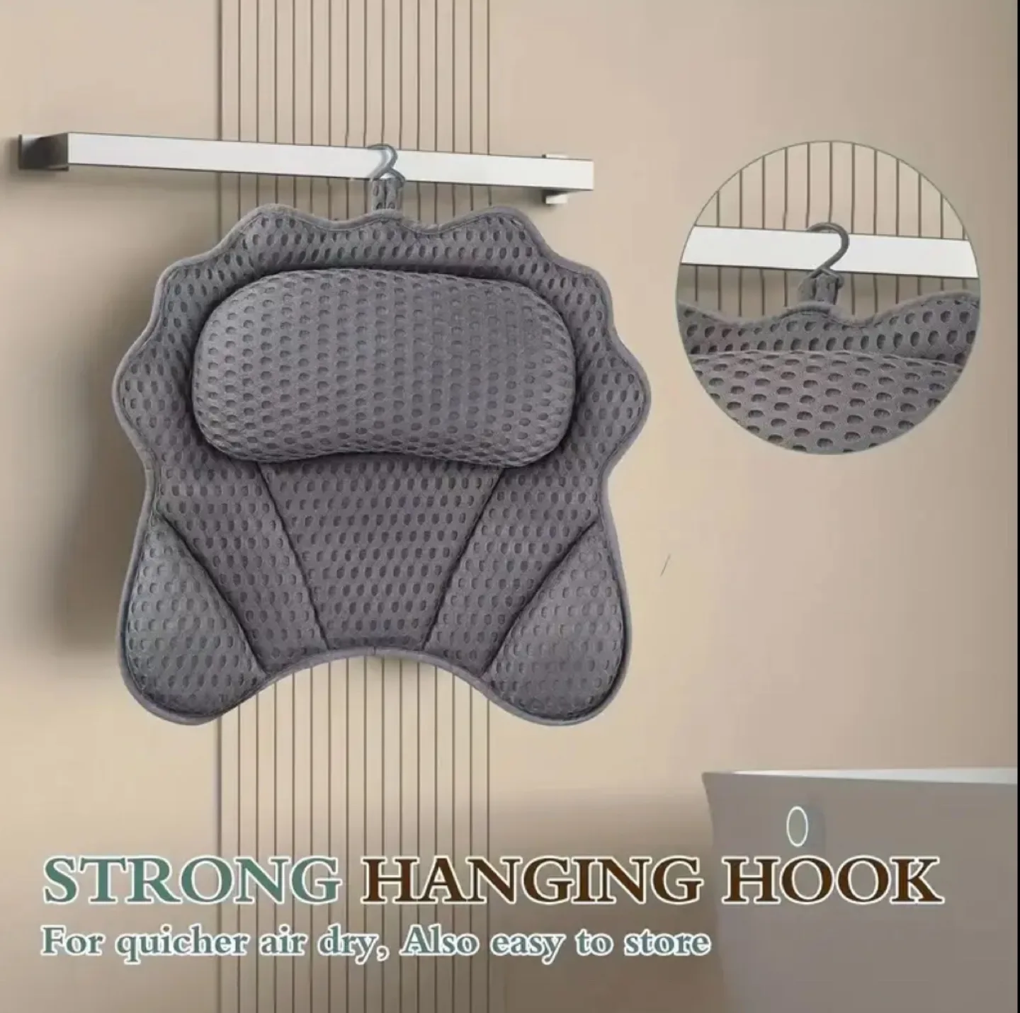 Bath Tub Pillow - Ergonomic Design - 6 Suction Cups - Grey image indicator(8)