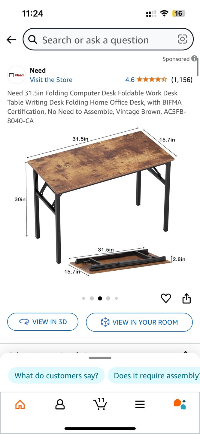 Folding Computer Desk - Rustic Brown - photo 2