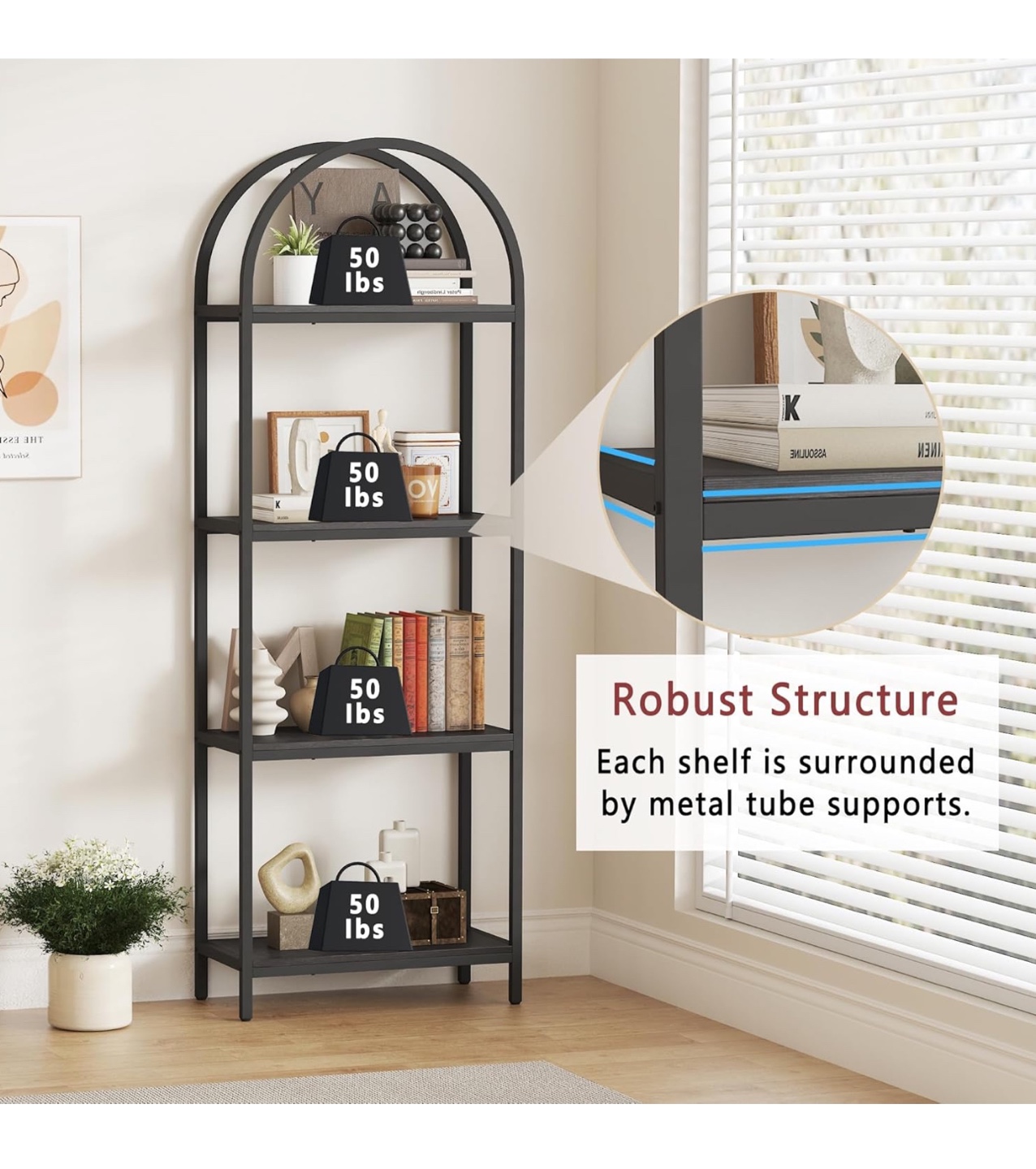 Black Metal 4-Shelf Bookcase - photo 4