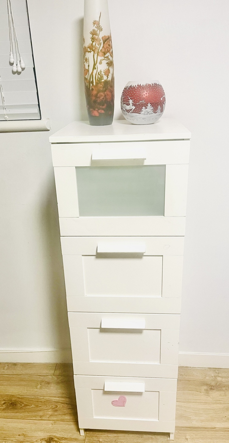 Slim Ikea White Chest of Drawers with Glass Front