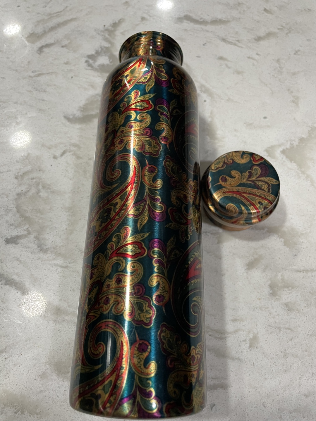 Copper Water Bottle with Paisley Design