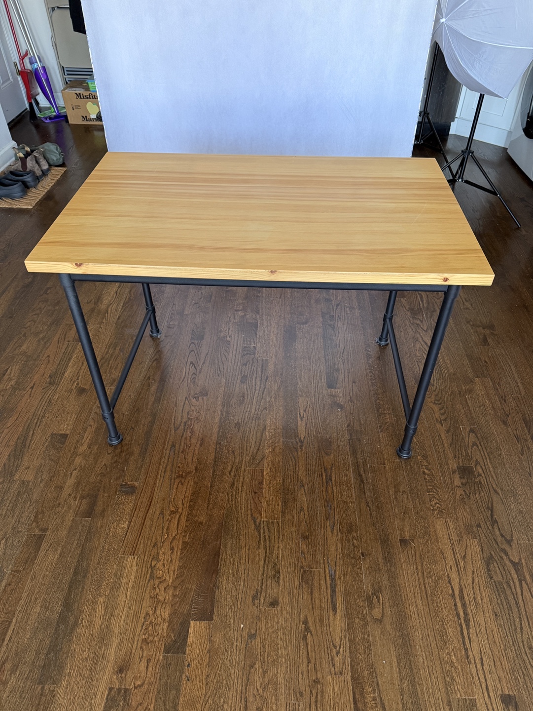 IKEA Wooden Desk with Black Metal Legs - photo 3