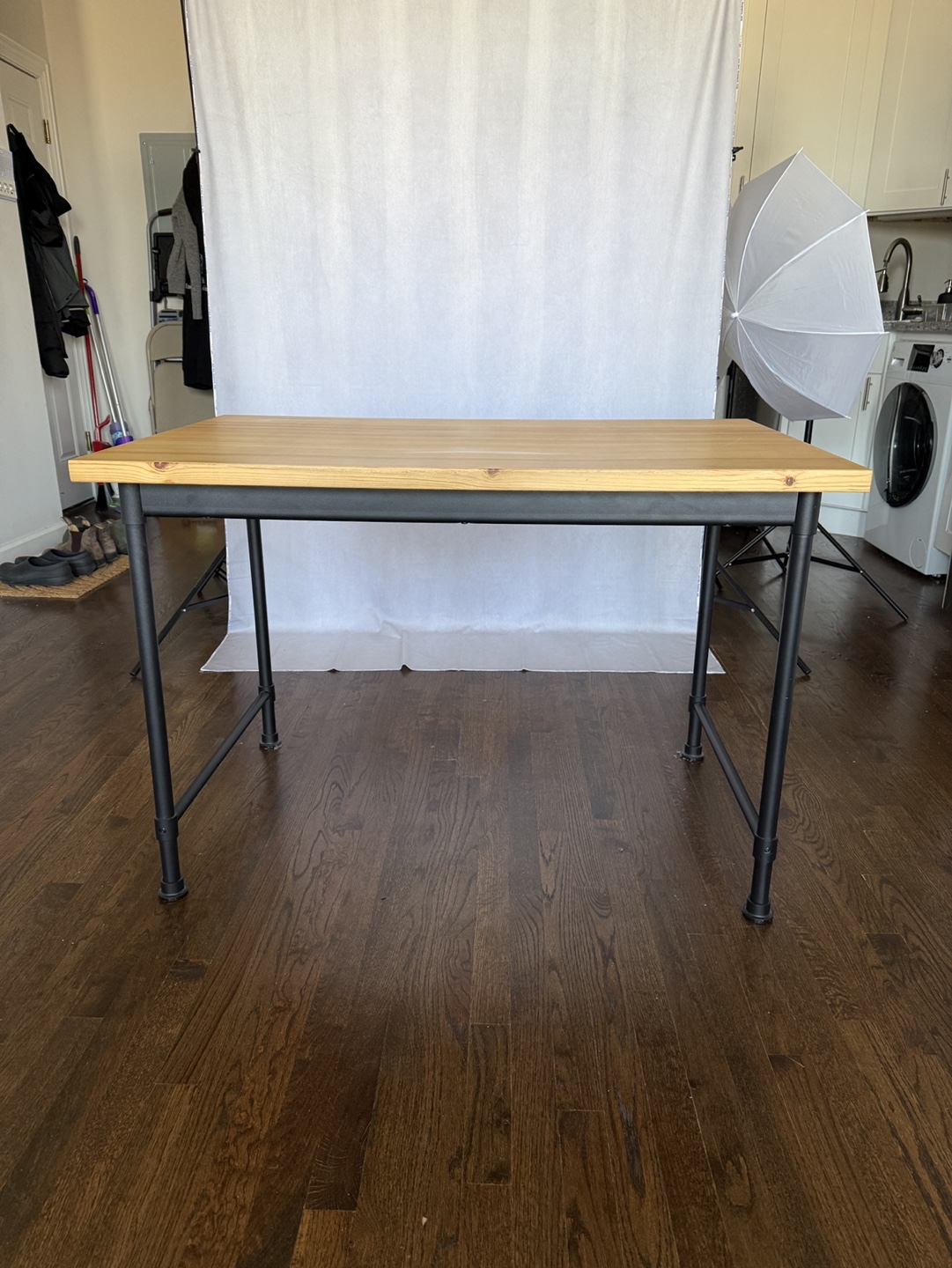 IKEA Wooden Desk with Black Metal Legs - photo 2