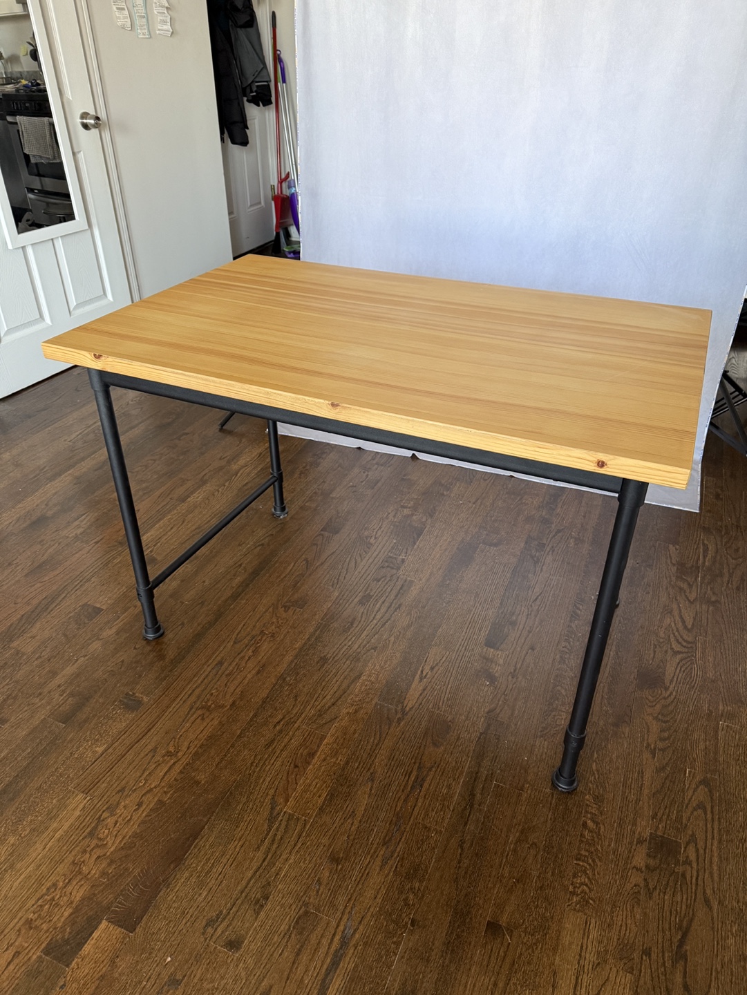 IKEA Wooden Desk with Black Metal Legs