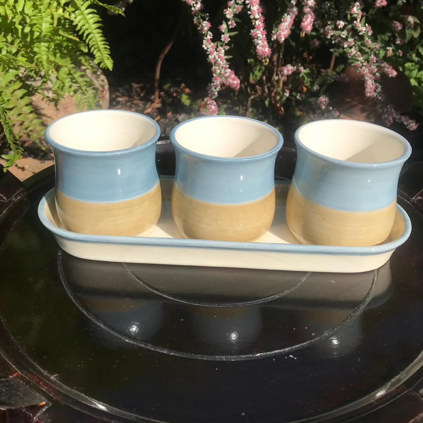 Set of 3 Small Ceramic Pots with Tray image indicator(2)