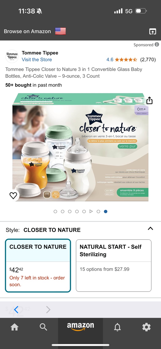 Tommee Tippee Closer to Nature Glass Baby Bottles