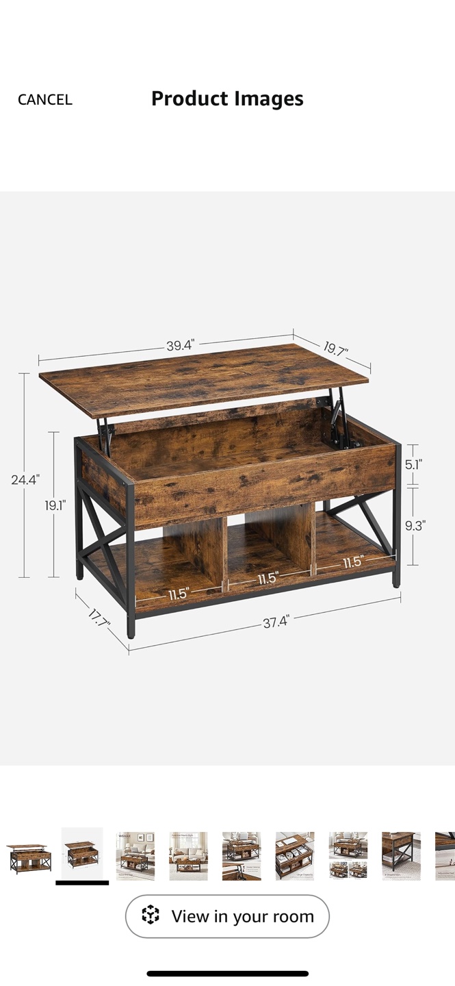 Lift Top Coffee Table with Hidden Compartments and Storage Shelf - photo 4