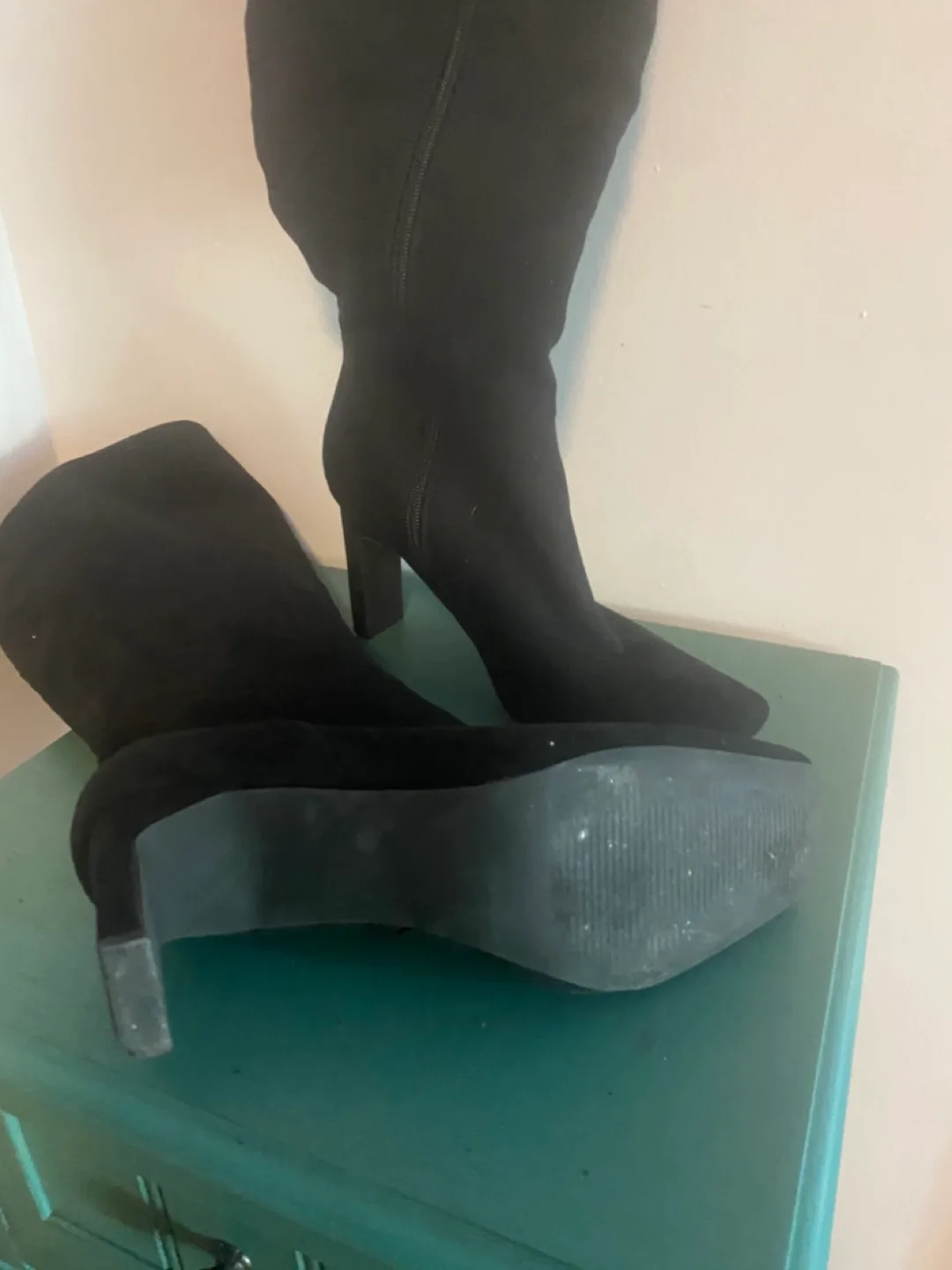 Black Knee High faux Suede Boots image indicator(4)