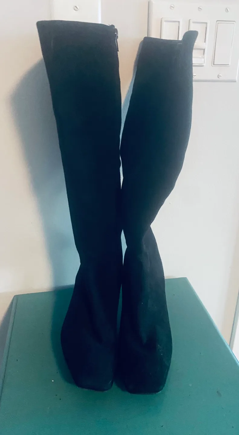 Black Knee High faux Suede Boots image indicator(2)