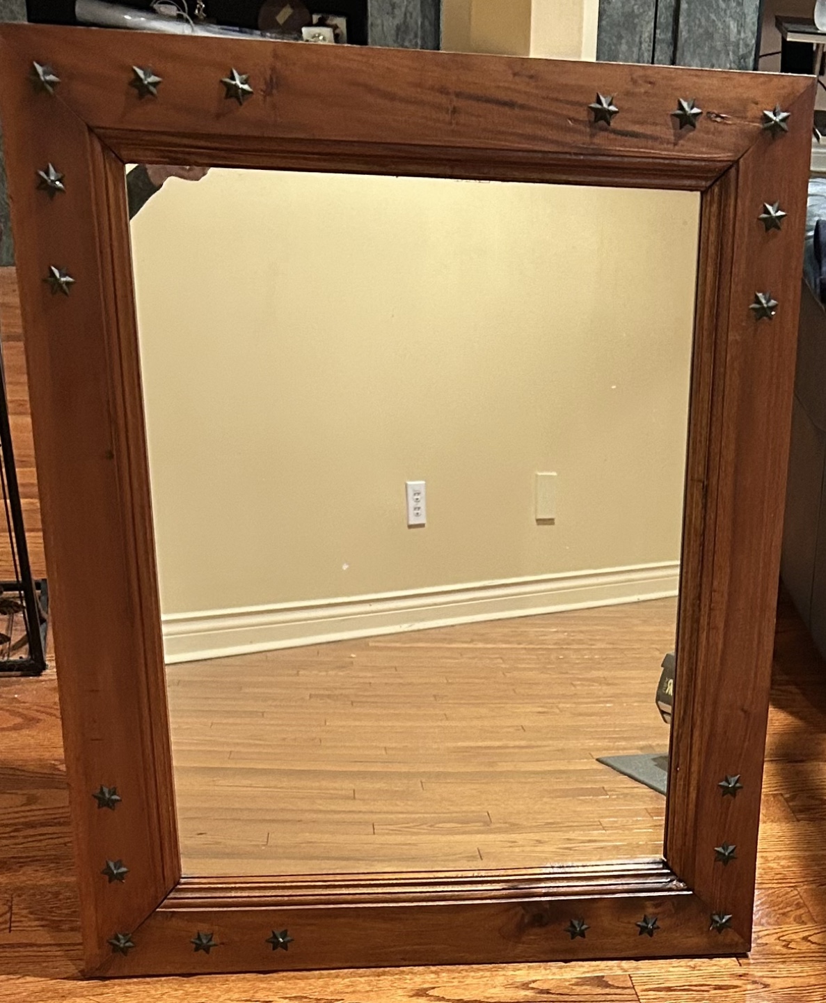 Large Wooden Mirror with Star Accents