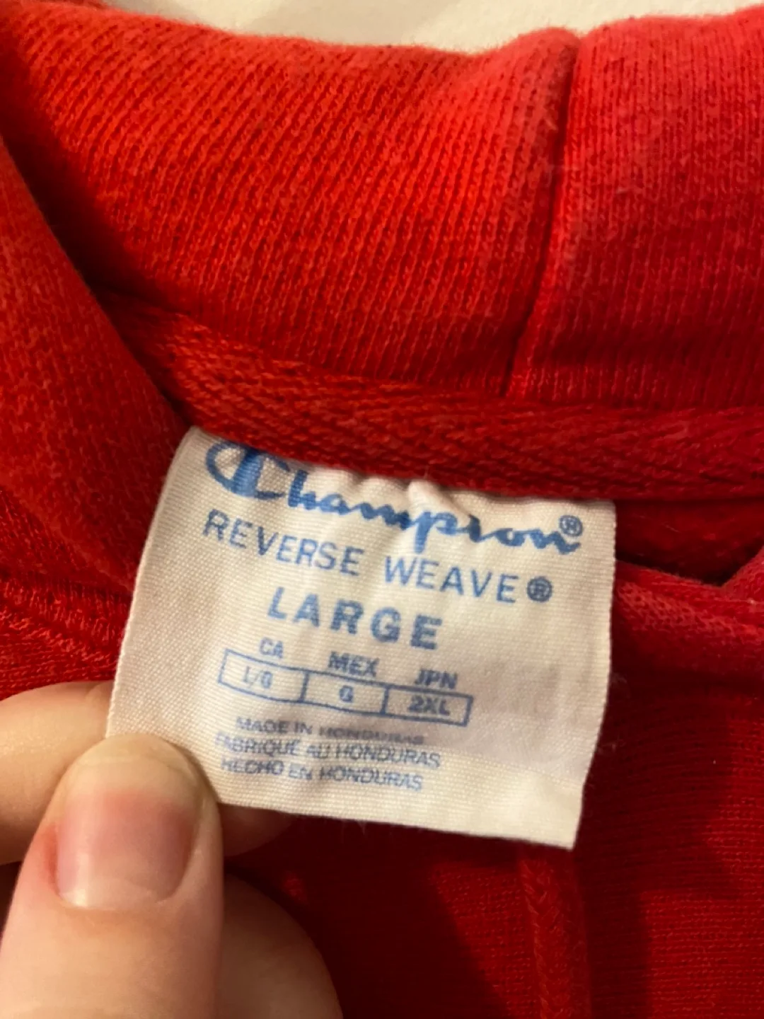 Size Large Red Champion Reverse Weave Hoodie image indicator(2)