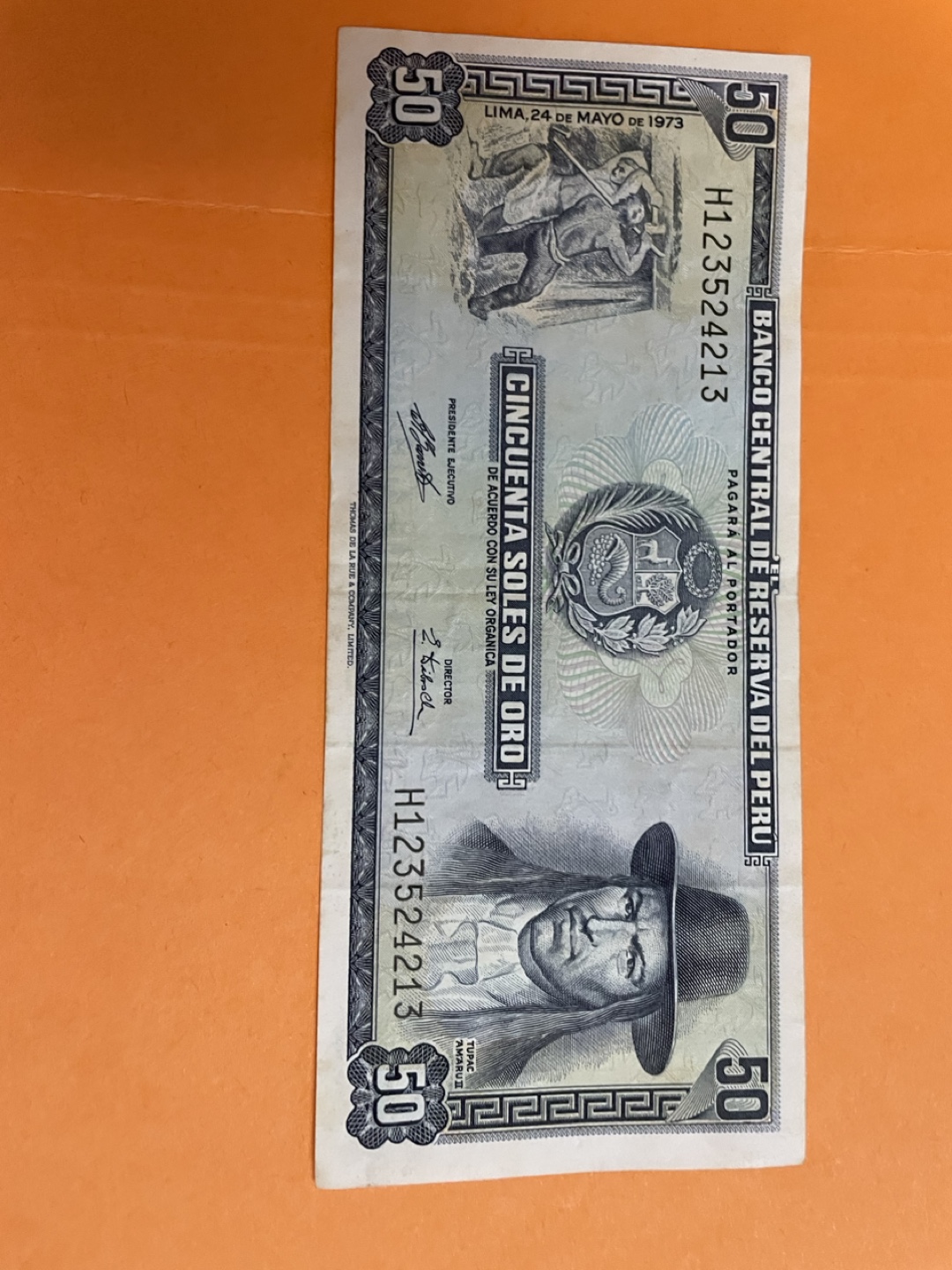 Peruvian 50 Soles de Oro Bank Note - 1973 - photo 3