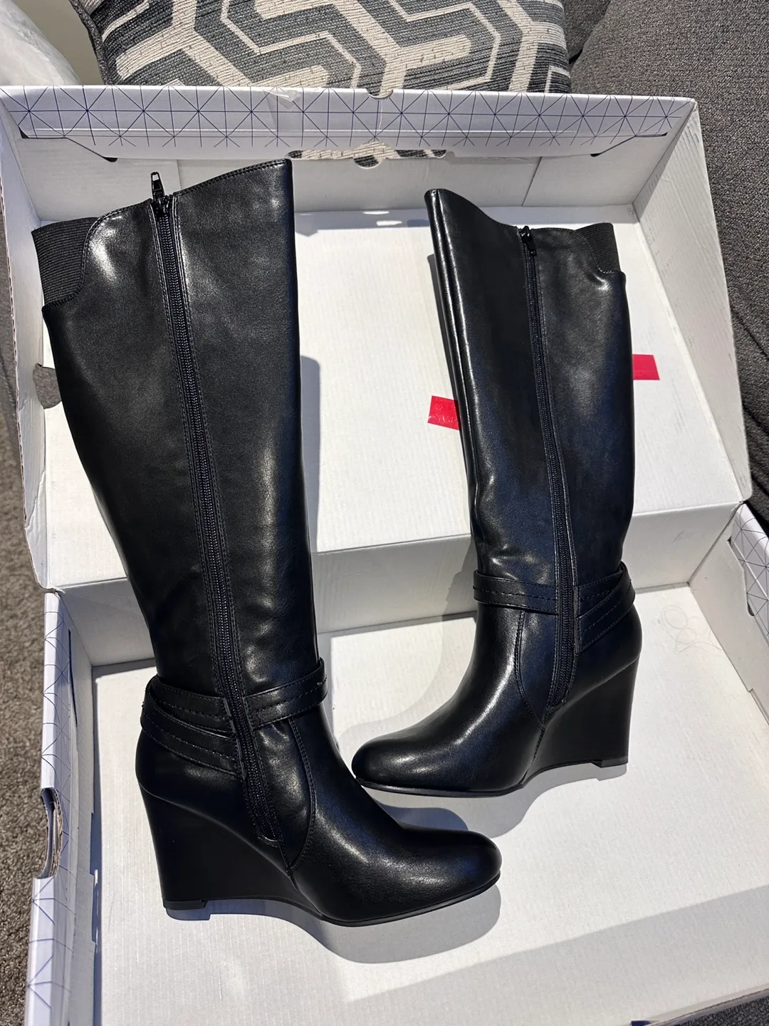 Black Leather Wedge Boots thumbnail