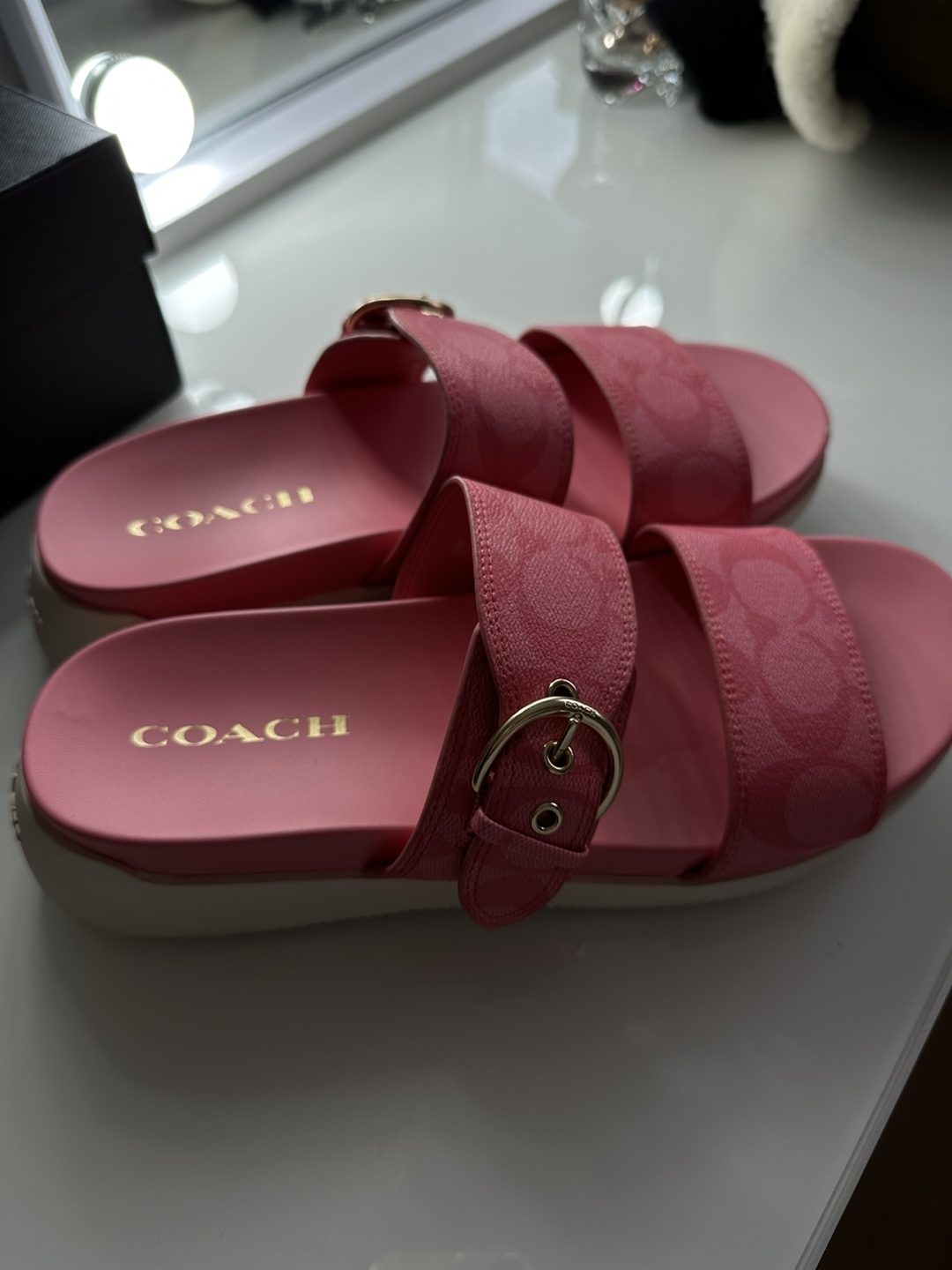 Coach Pink Buckle Sandals
