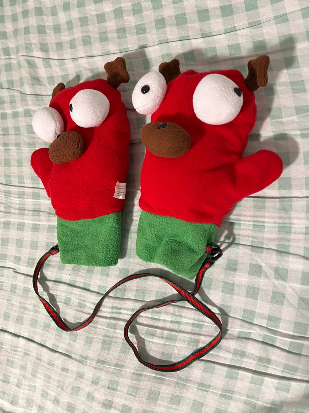 Cute Reindeer Cartoon Mittens with Strap image indicator(2)