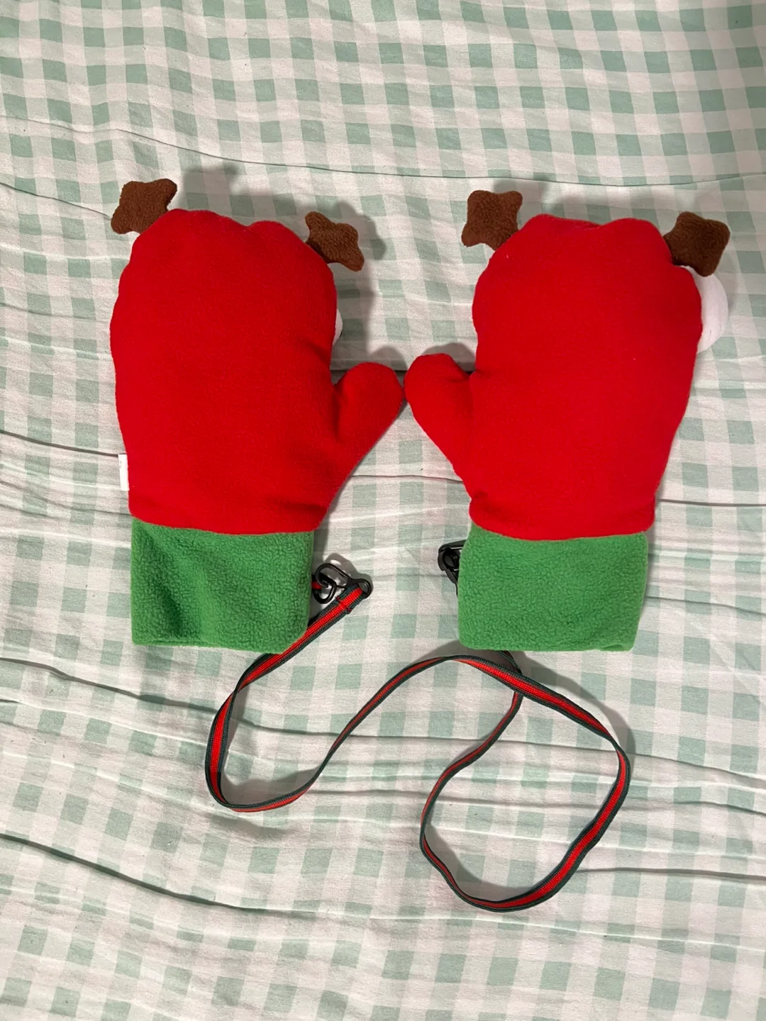 Cute Reindeer Cartoon Mittens with Strap image indicator(3)