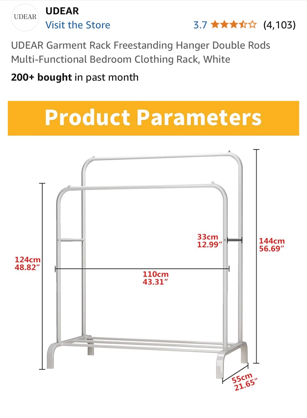 UDEAR Garment Rack Freestanding Hanger Double Rods - photo 3