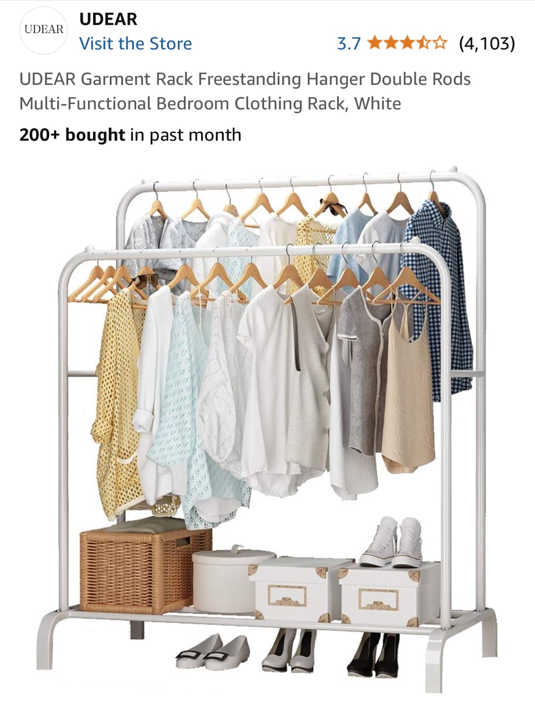 UDEAR Garment Rack Freestanding Hanger Double Rods