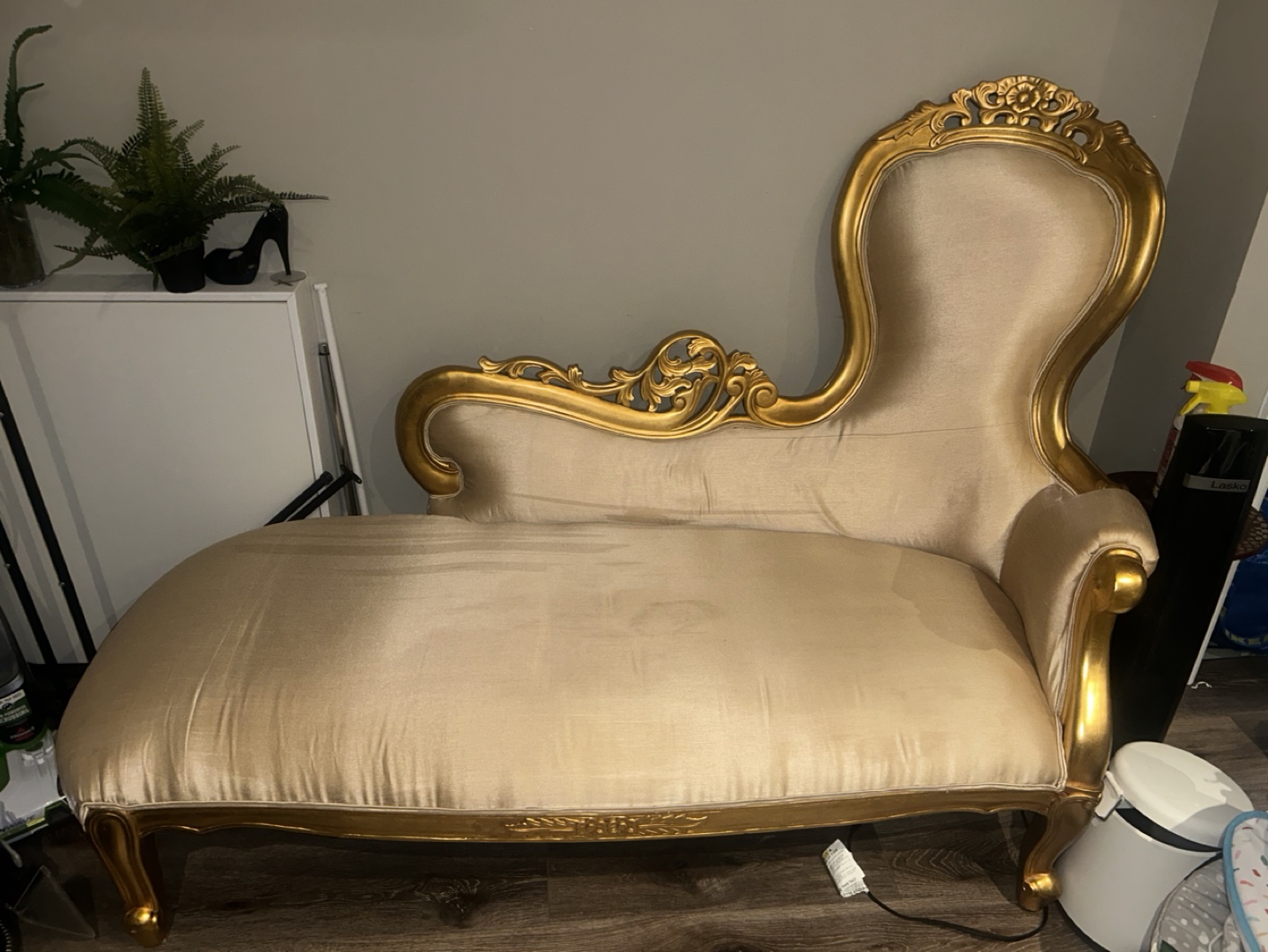 Gold Upholstered Chaise Lounge