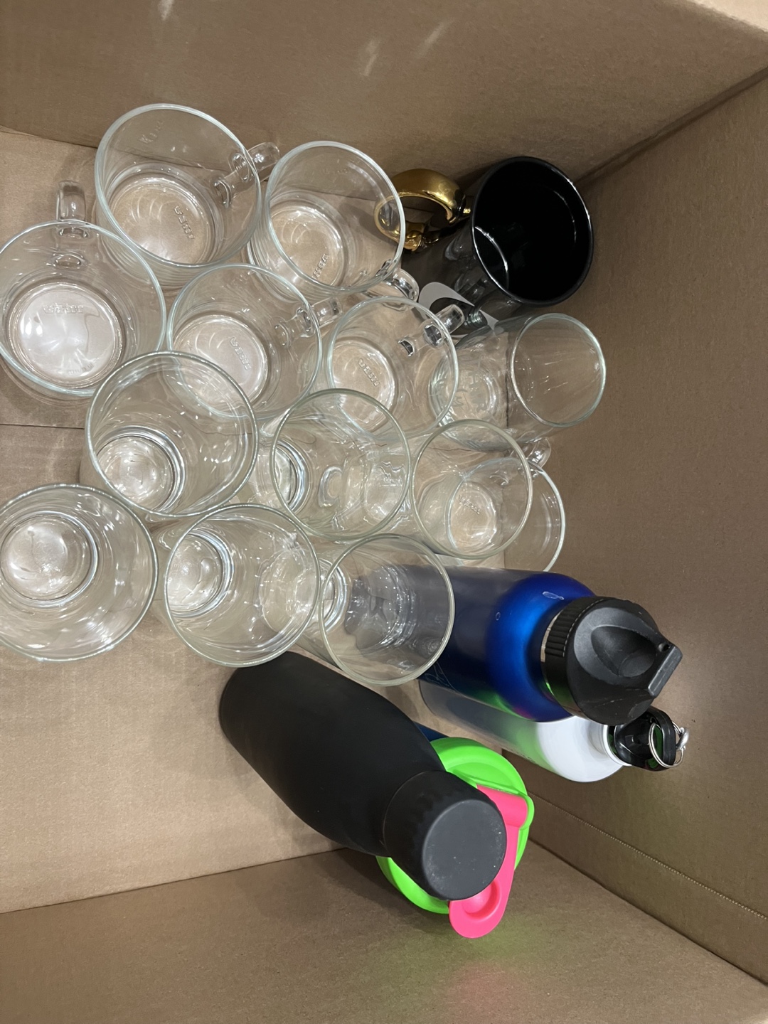 Glass Mugs, Water Bottles, and Shaker