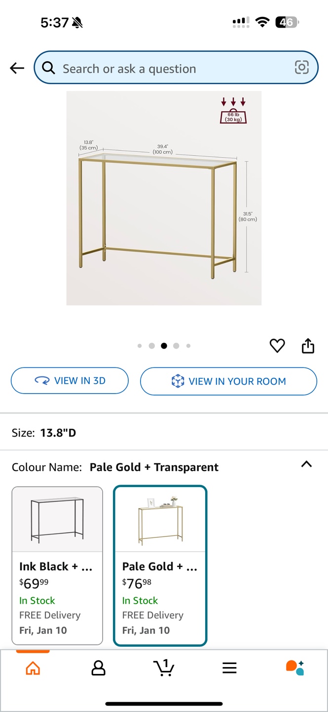 Glass and Gold Console Entryway Table - photo 4