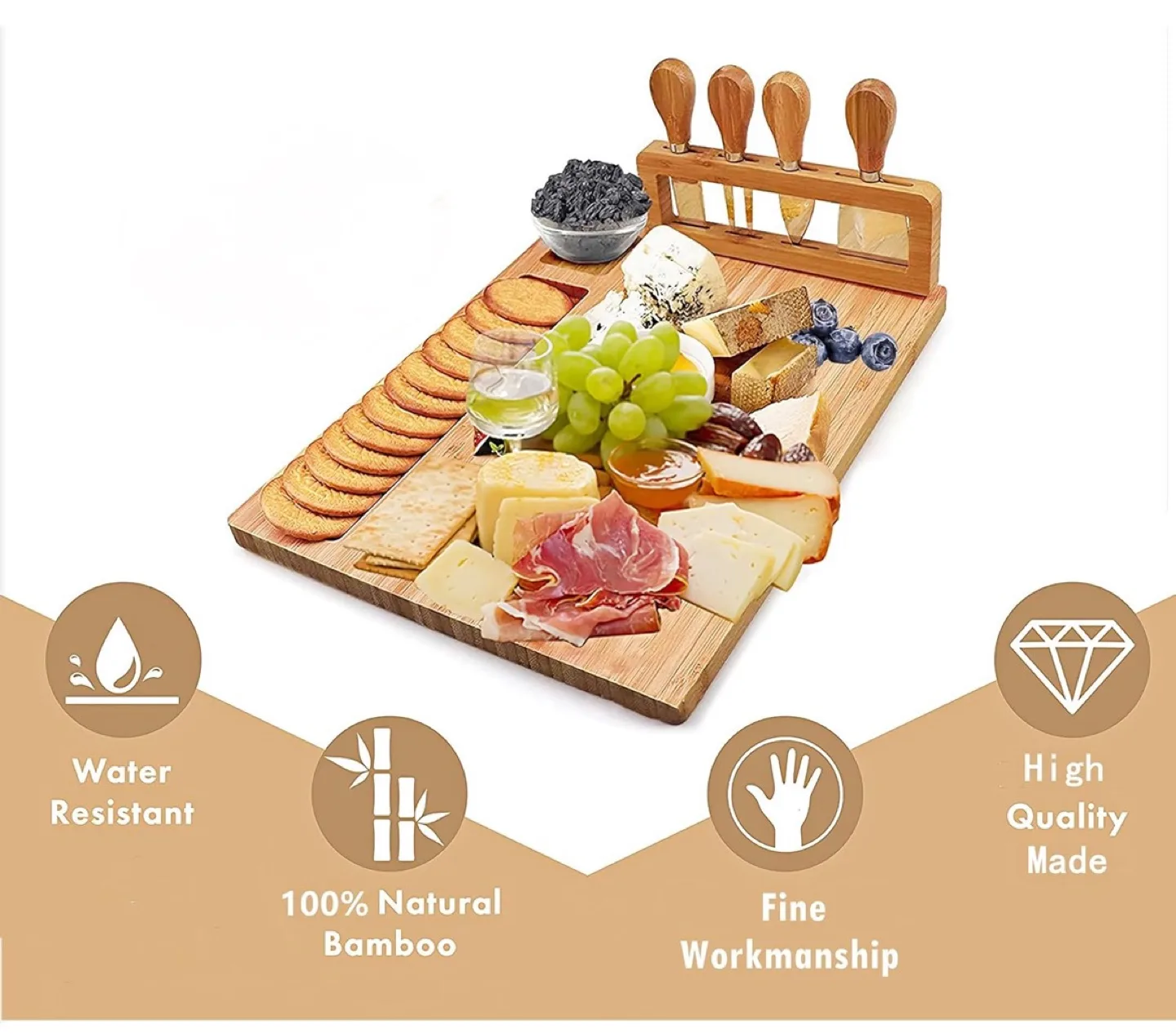 New Bamboo Cheese Board & Knife Set 11 x 14 image indicator(3)