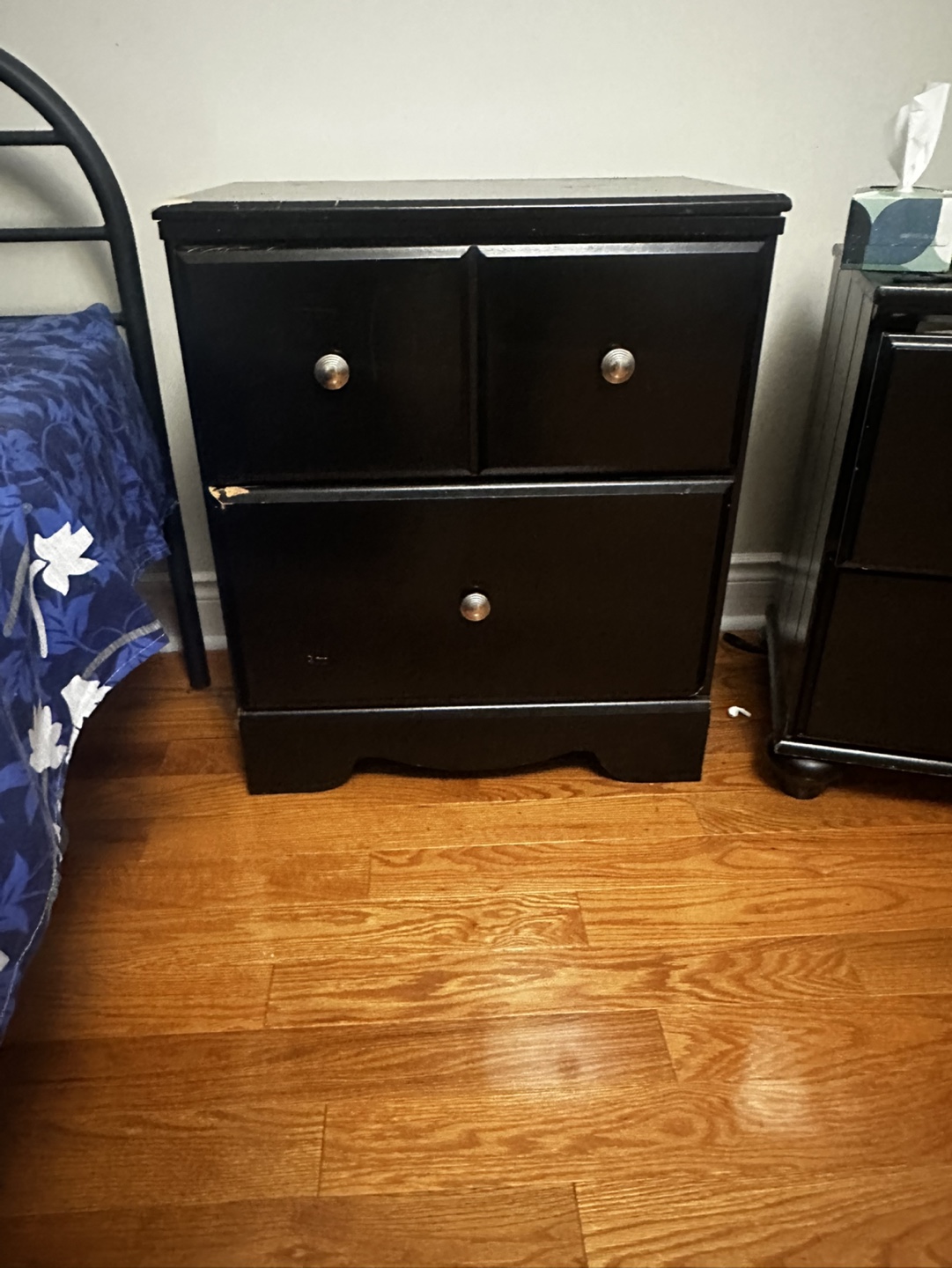Black Nightstand with Two Drawers