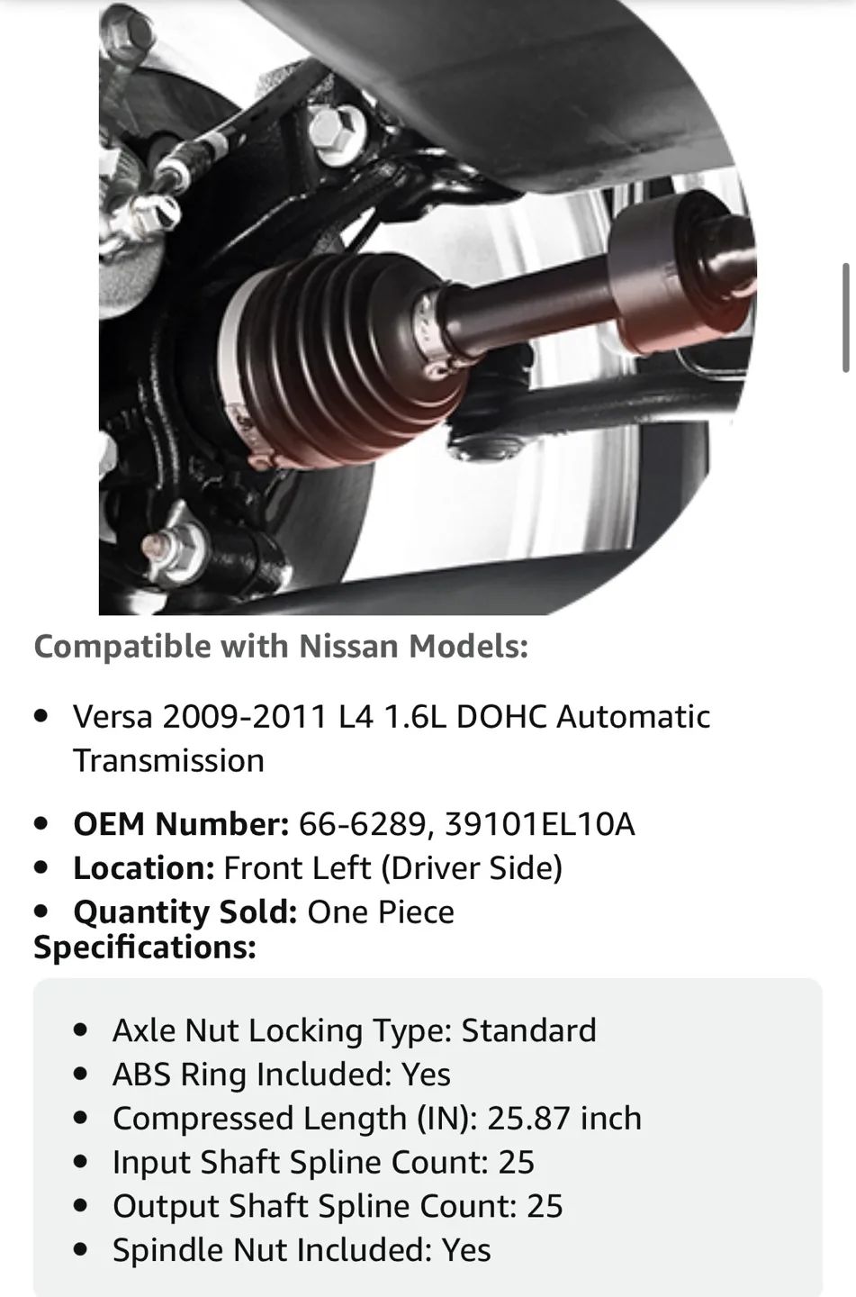 Nissan Versa CV Axle Shaft Assembly image indicator(8)