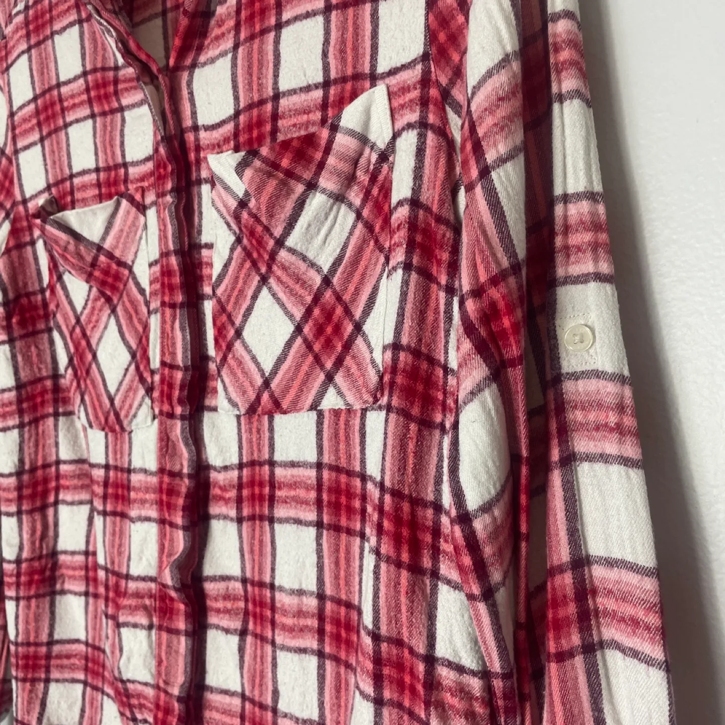 Express Red Plaid Flannel Button Down Top Size XS image indicator(3)