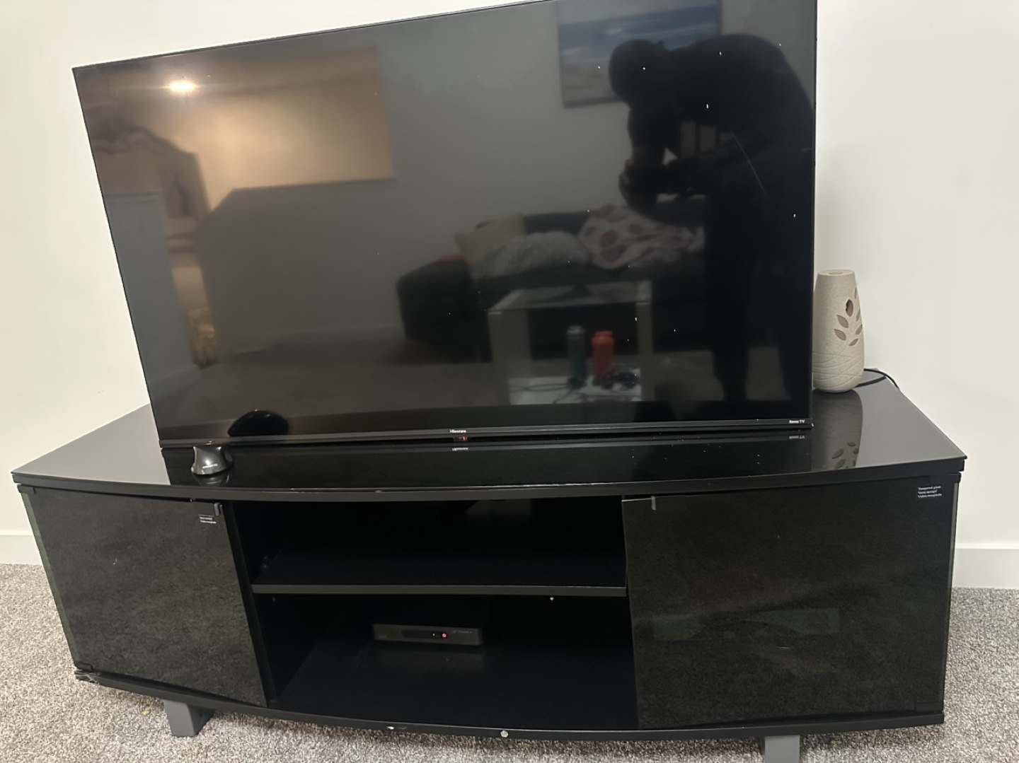 Black TV Stand with Glass Doors
