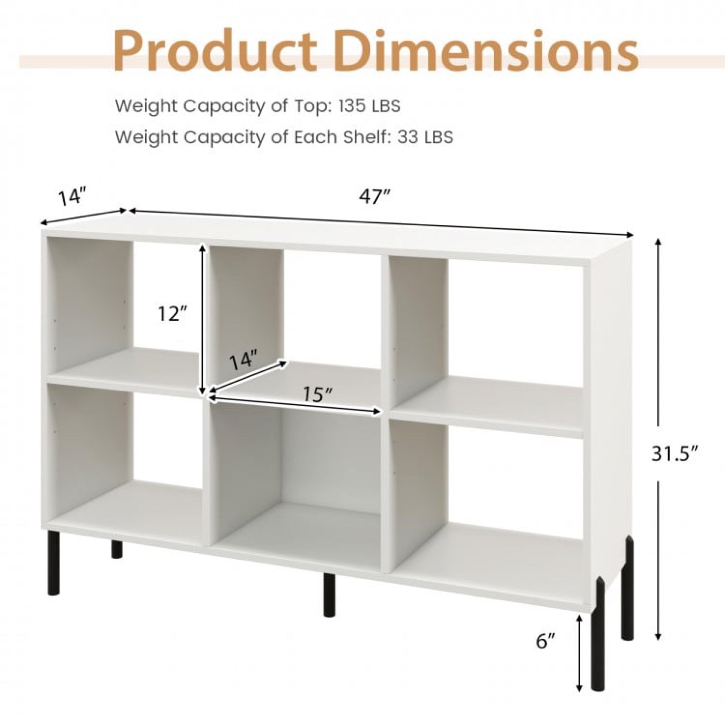 White 6 Cube Storage Shelf with Black Legs - photo 5