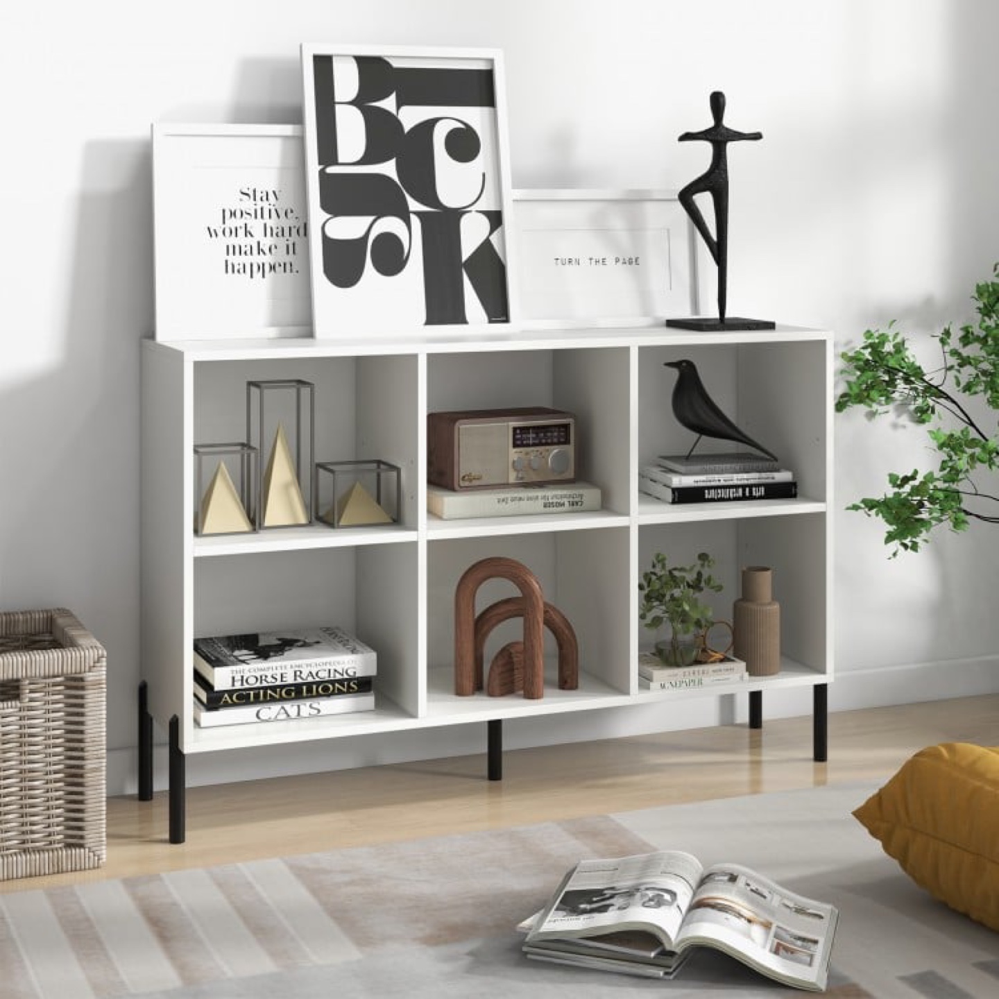 White 6 Cube Storage Shelf with Black Legs - photo 2