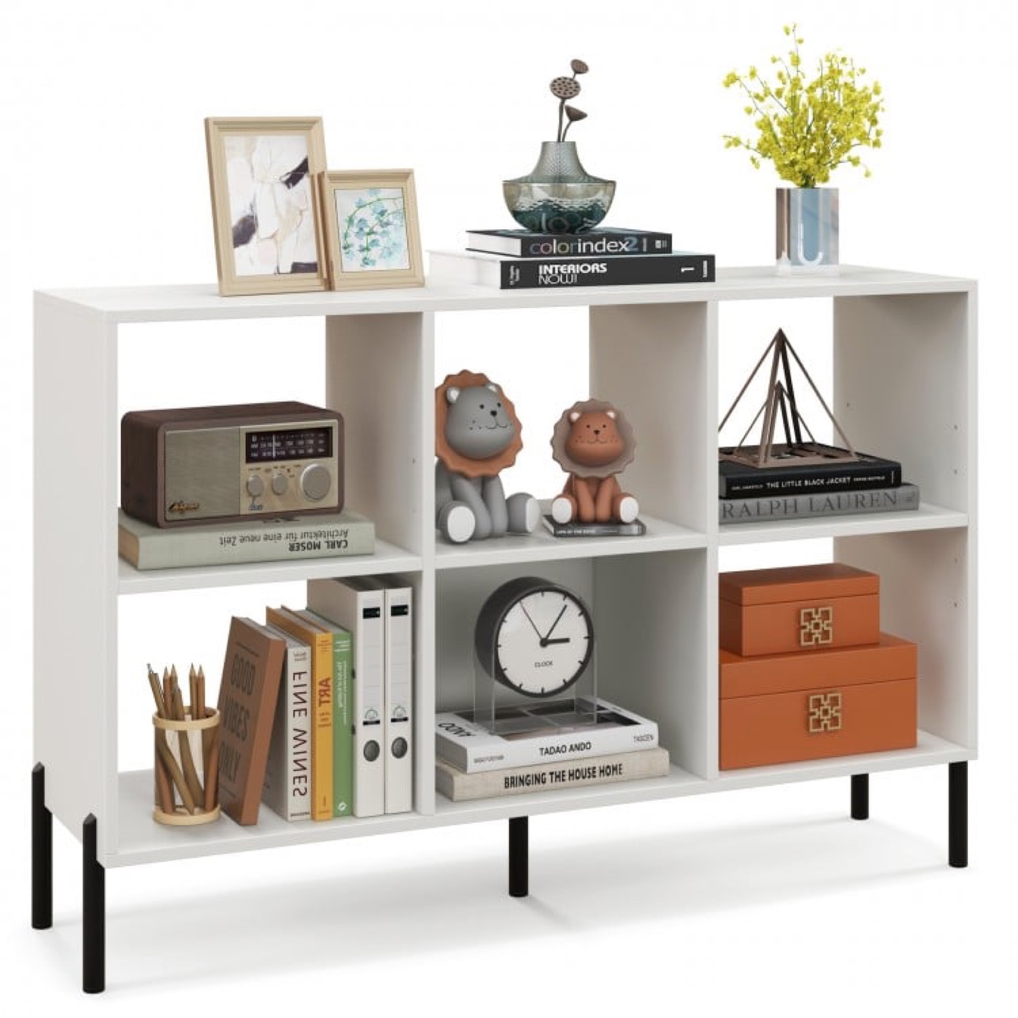 White 6 Cube Storage Shelf with Black Legs