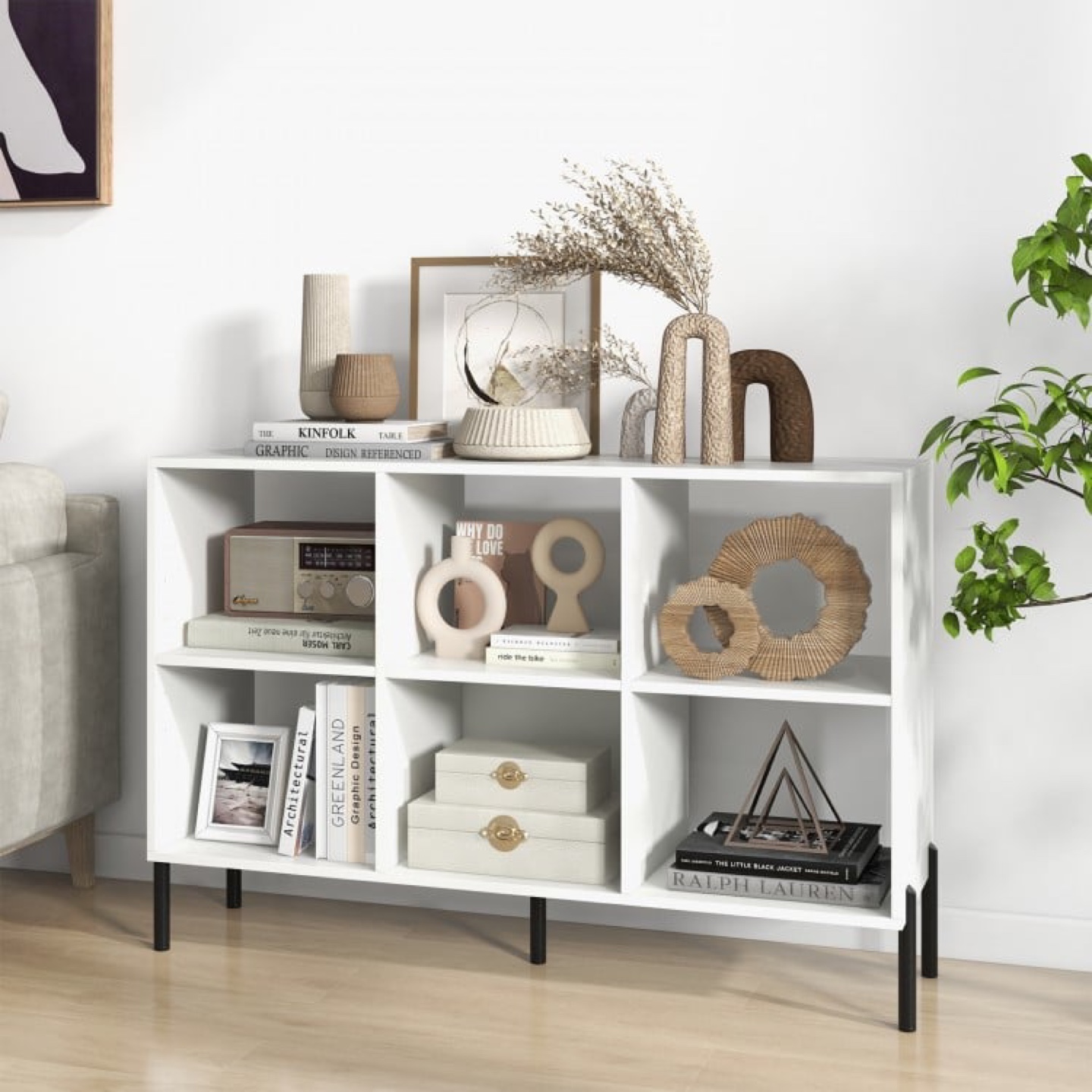 White 6 Cube Storage Shelf with Black Legs - photo 3