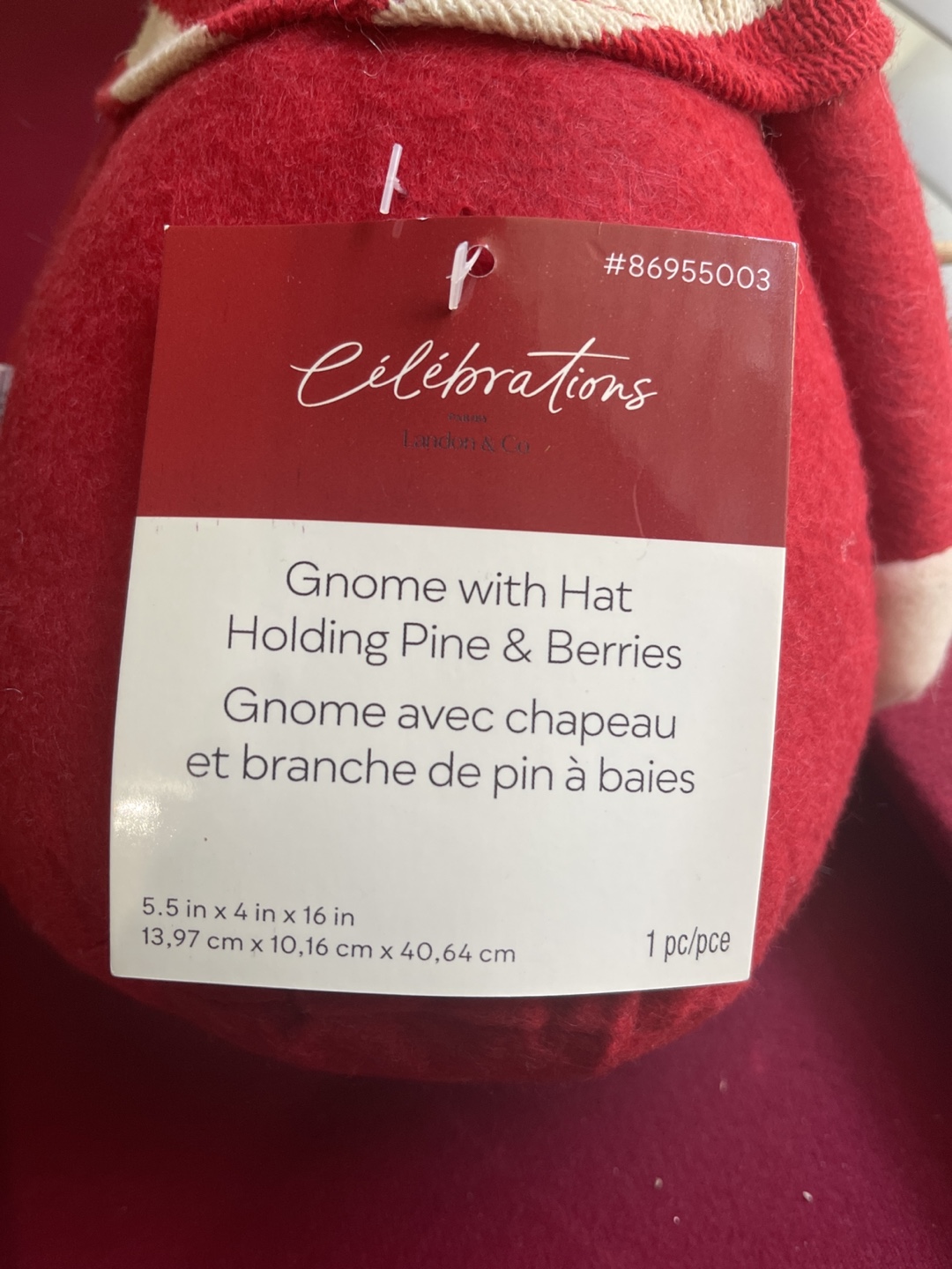 Christmas Gnome with Hat Holding Pine & Berries - photo 2
