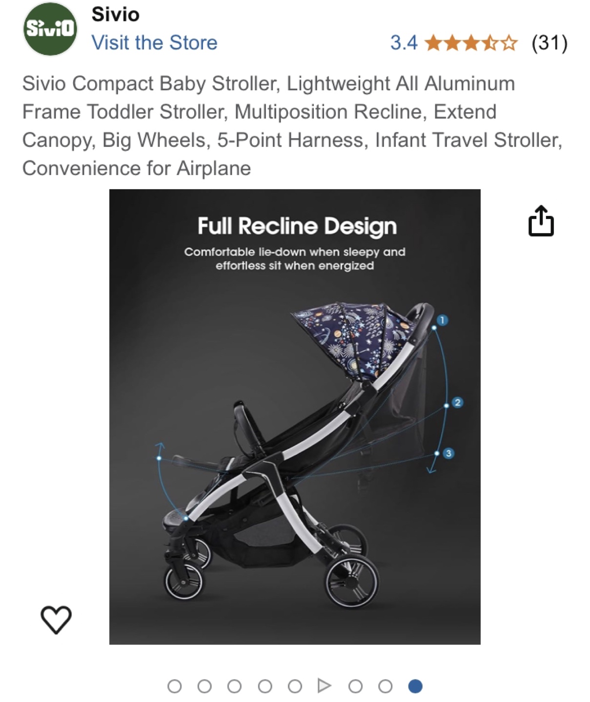 Sivio Compact Baby Strollerベビーカー - photo 2