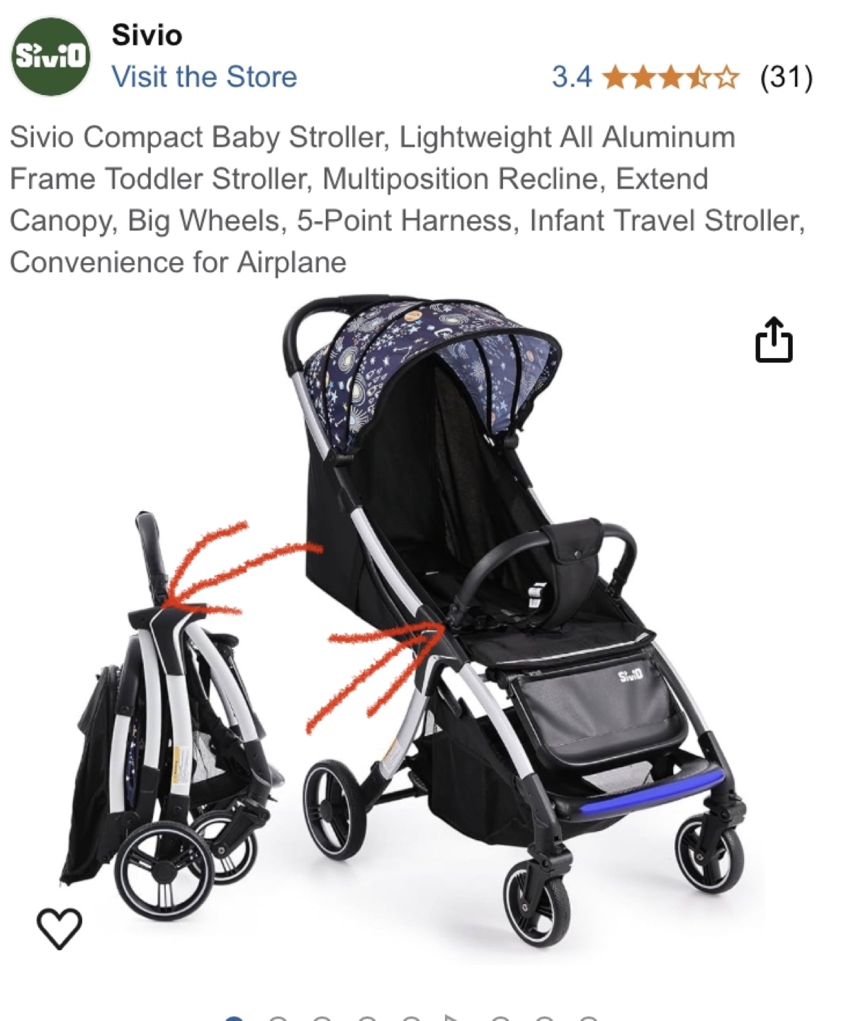 Sivio Compact Baby Strollerベビーカー - photo 3